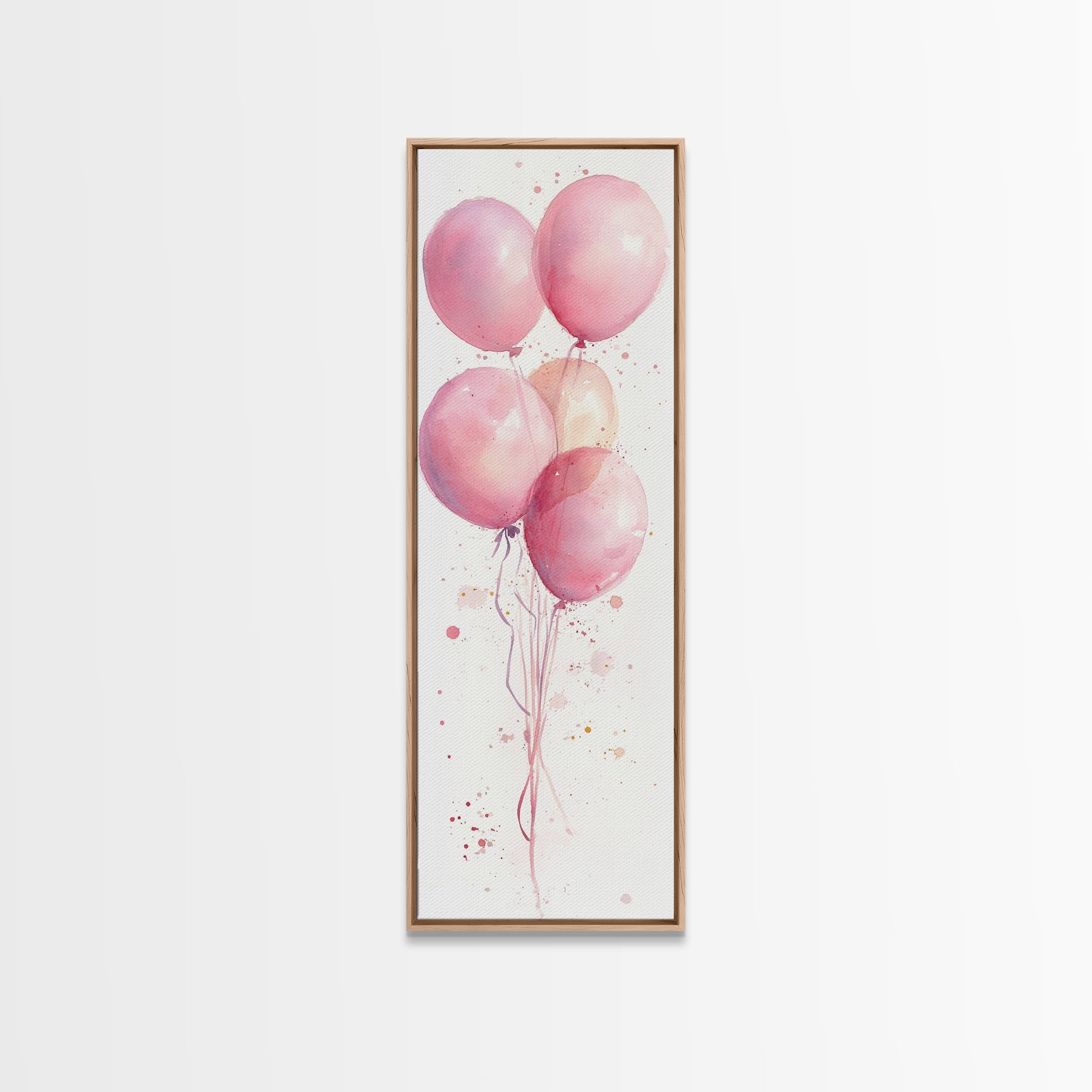 Floating Pink Balloons Framed Canvas Print Whimsical Cottagecore Light Pink Wall Art Minimalist Living Room Decor Boho Bedroom Artwork