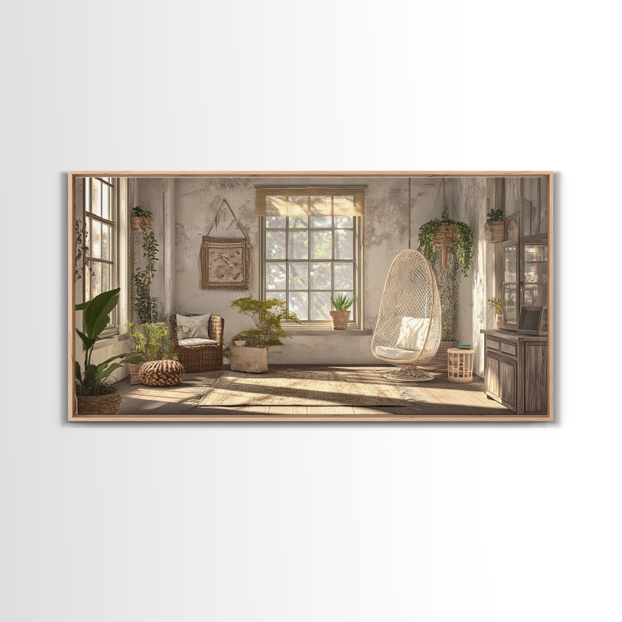 Bright Living Space Framed Canvas Print, Cottagecore Wall Art Guest Room Decor, Rustic Farmhouse Gift Idea Bedroom Artwork Inspiration