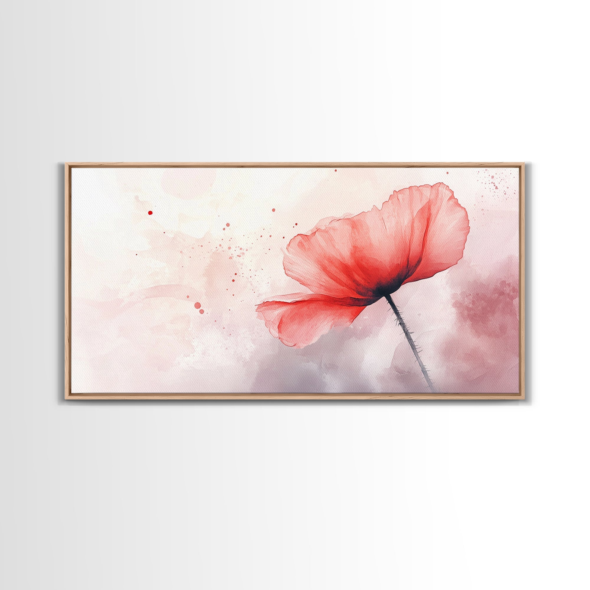 Watercolor Red Poppy Art Framed Canvas Print Minimalist Rustic Wall Decor Bedroom Art Wabi Sabi Cottagecore Living Room Artwork