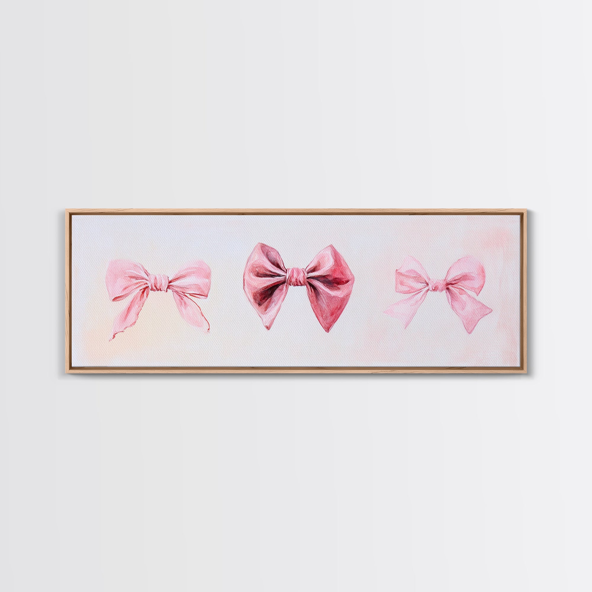 Pink Bows Canvas Print Light Wall Art Whimsical Cottagecore Decor Artistic Living Room Artwork Horizontal Bedroom Gift Idea