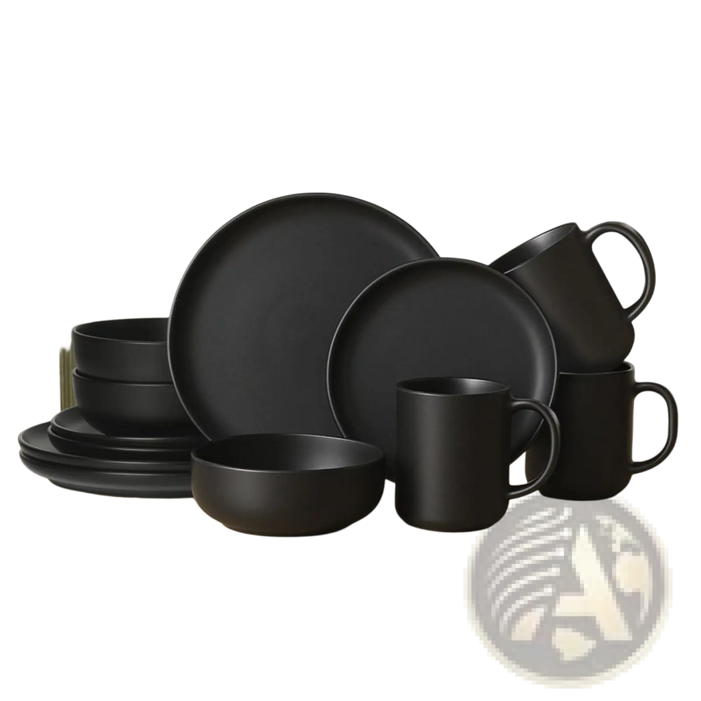 12-piece Matte Black Stoneware Dinnerware Set for 3