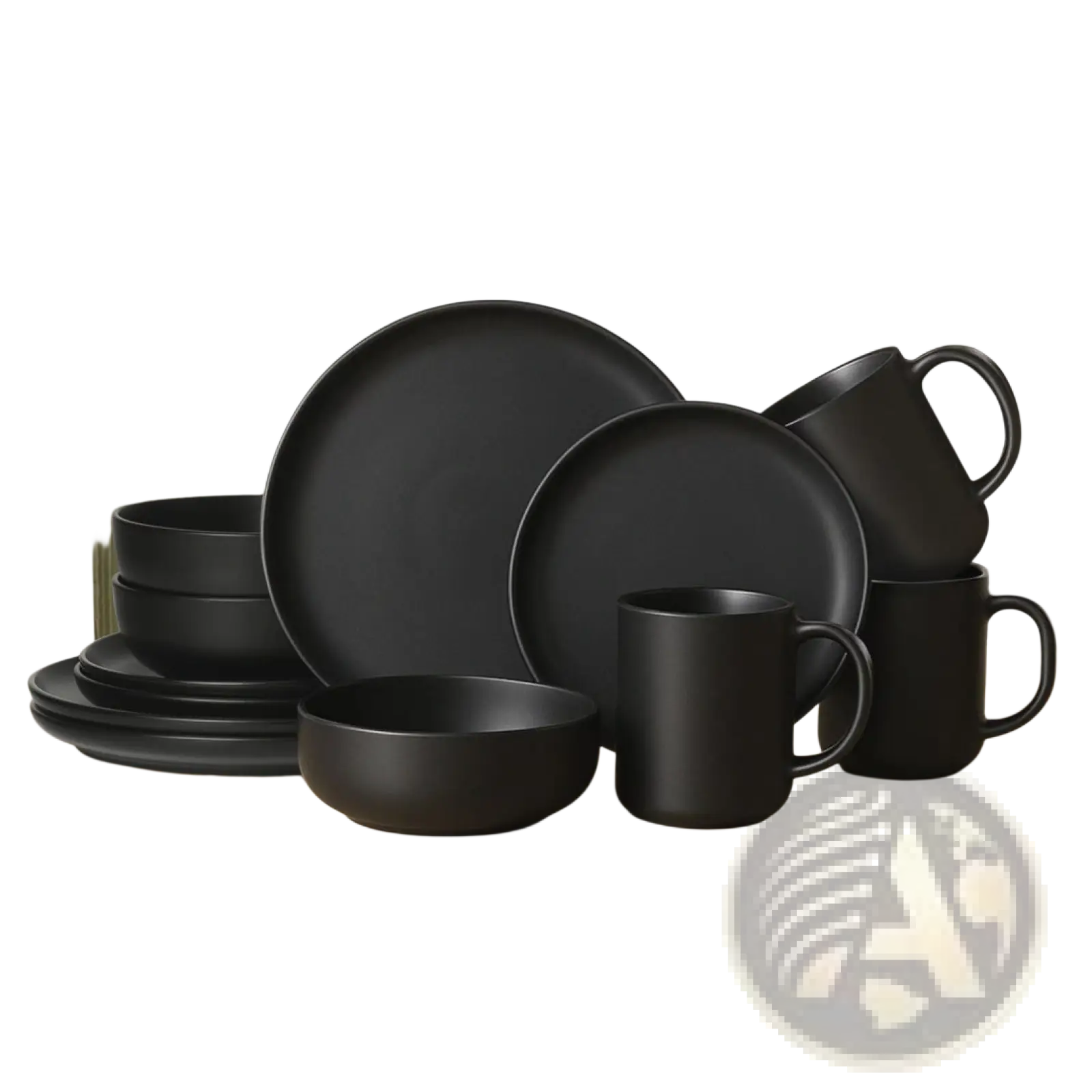 12-piece Matte Black Stoneware Dinnerware Set for 3