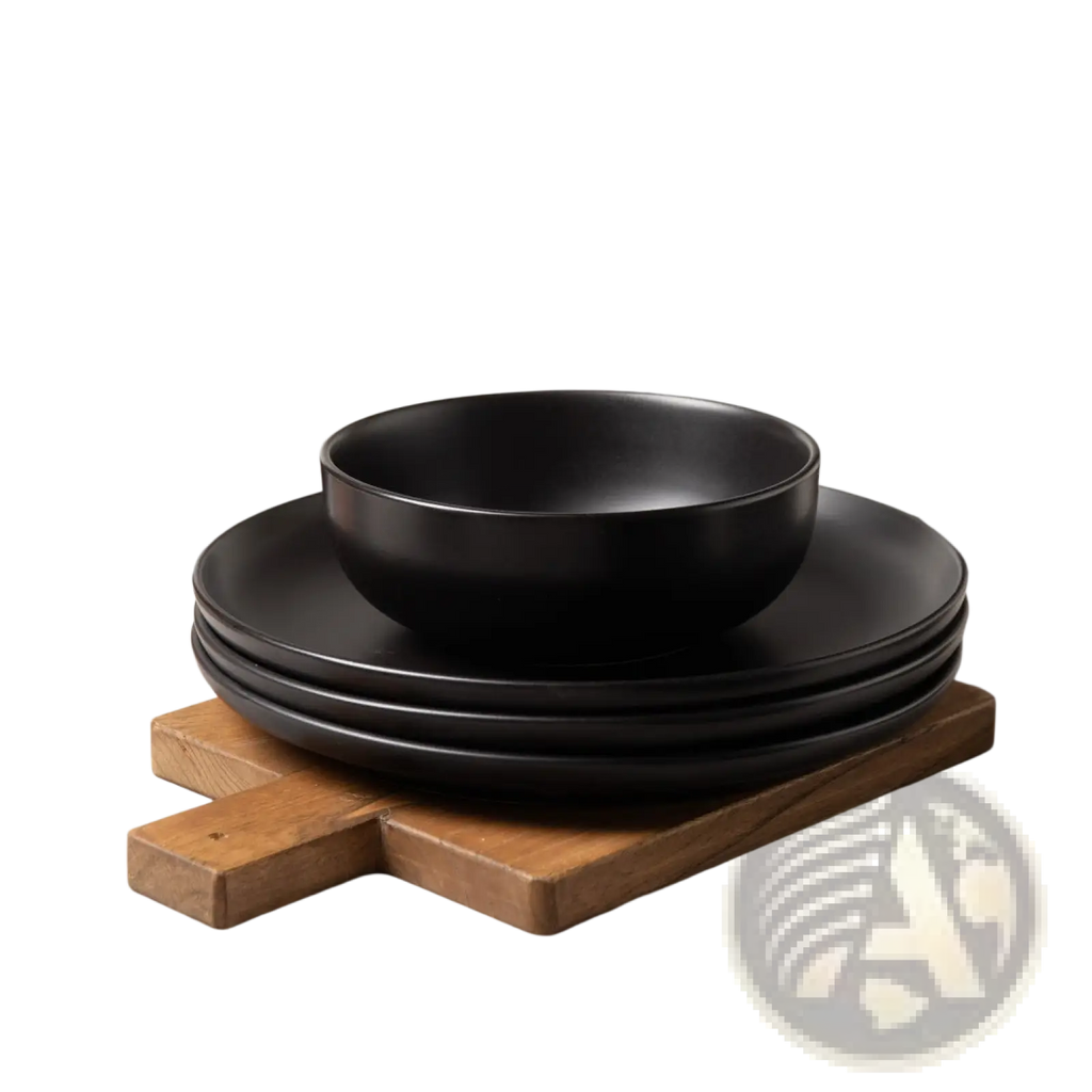 12-piece Matte Black Stoneware Dinnerware Set for 3