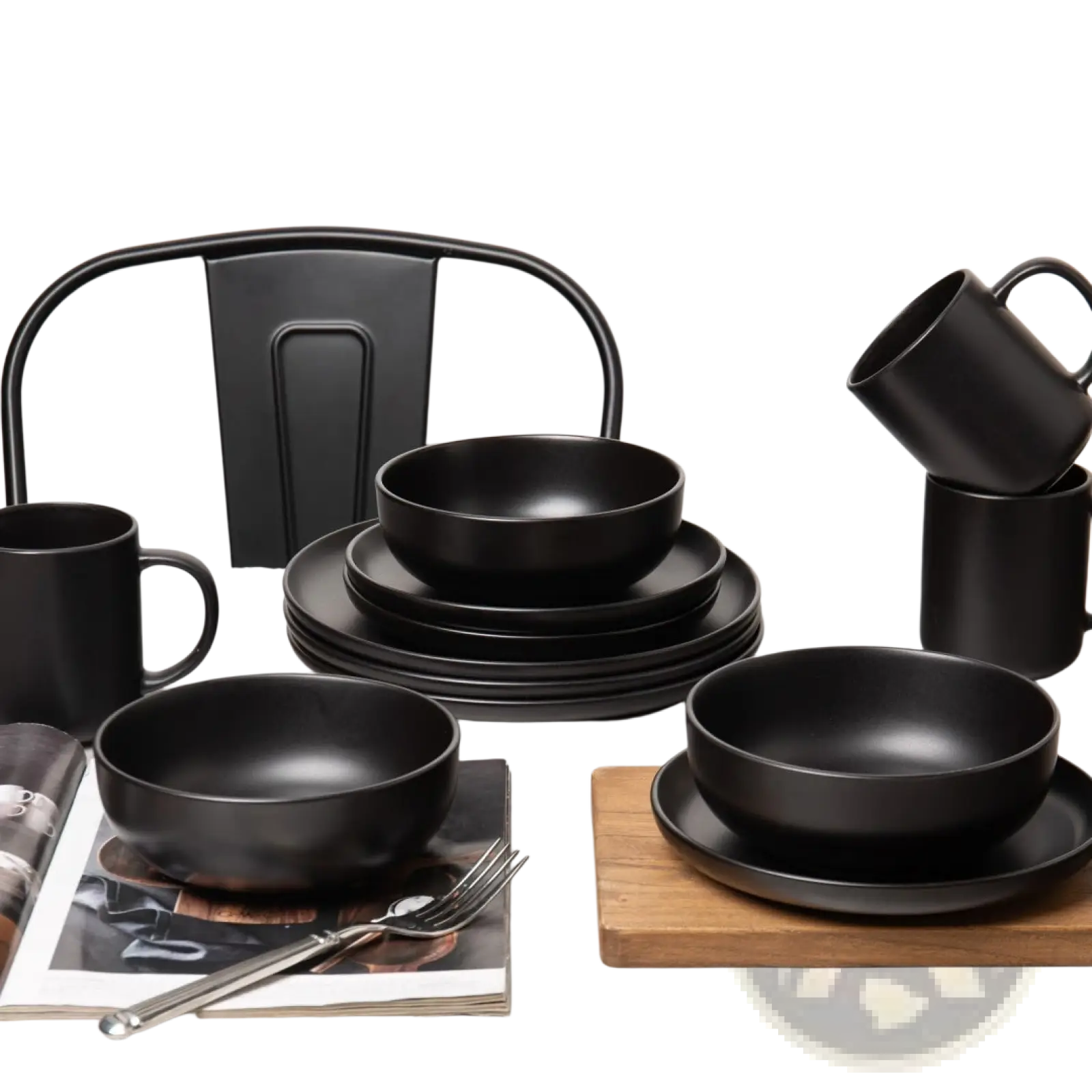 12-piece Matte Black Stoneware Dinnerware Set for 3