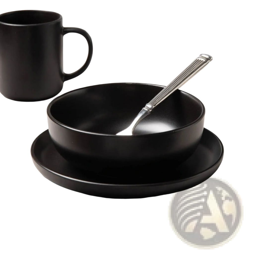 12-piece Matte Black Stoneware Dinnerware Set for 3