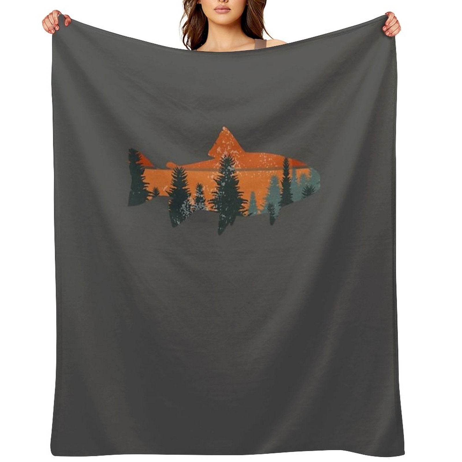 Trout Fly Fishing Nature Outdoor Fisherman Gift Throw Blanket
