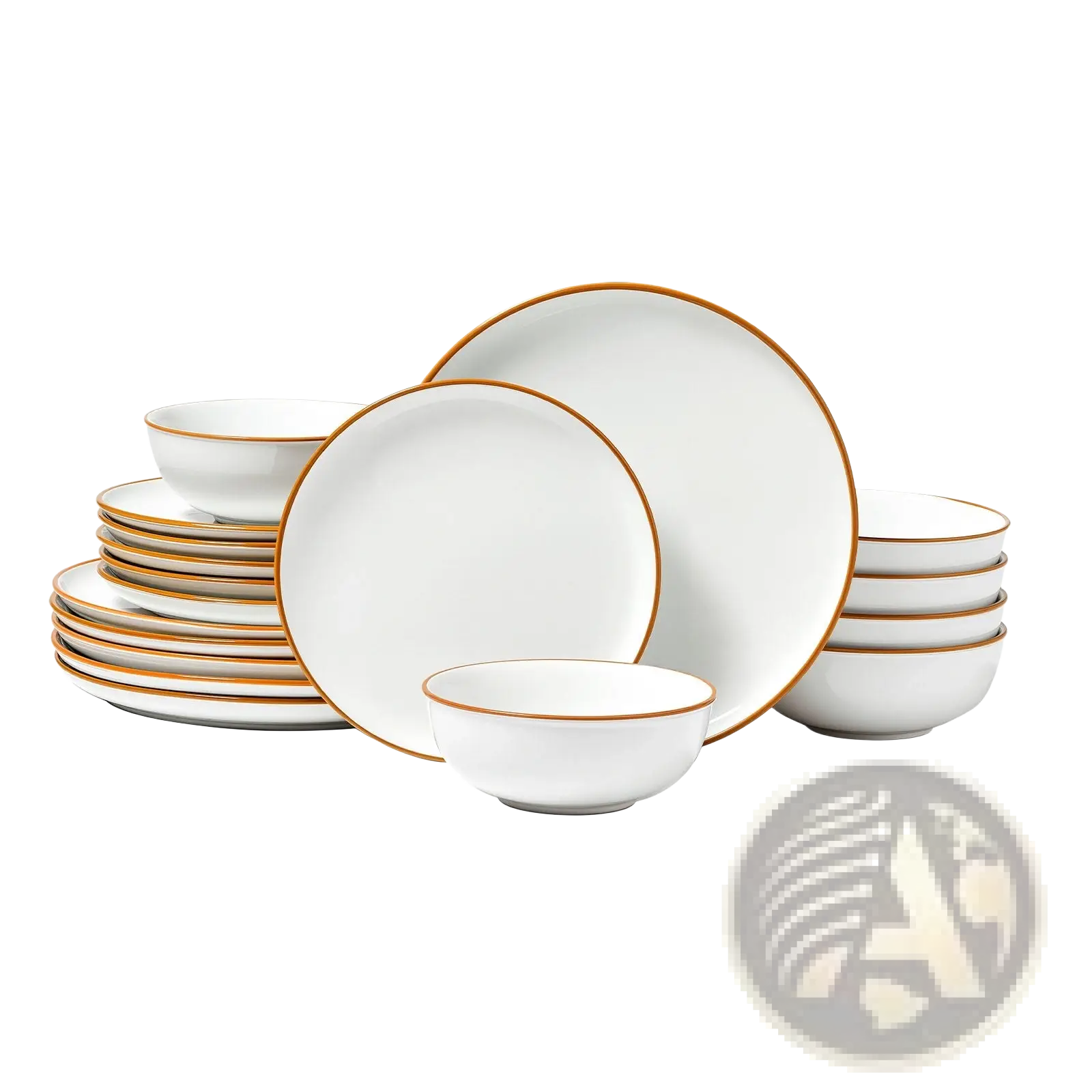 18 Piece White Ceramic Dinnerware Set with Gold Rim