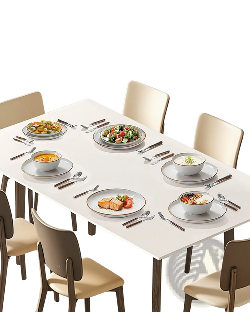 18 Piece White Ceramic Dinnerware Set with Gold Rim
