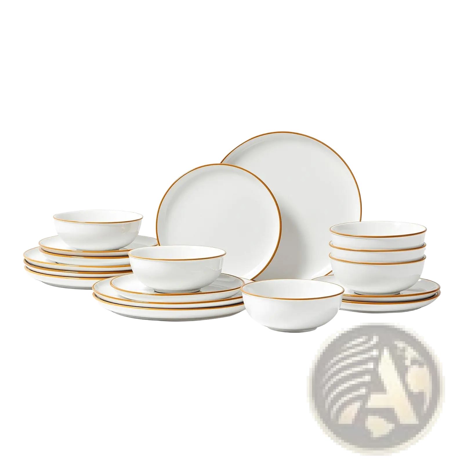 18 Piece White Ceramic Dinnerware Set with Gold Rim