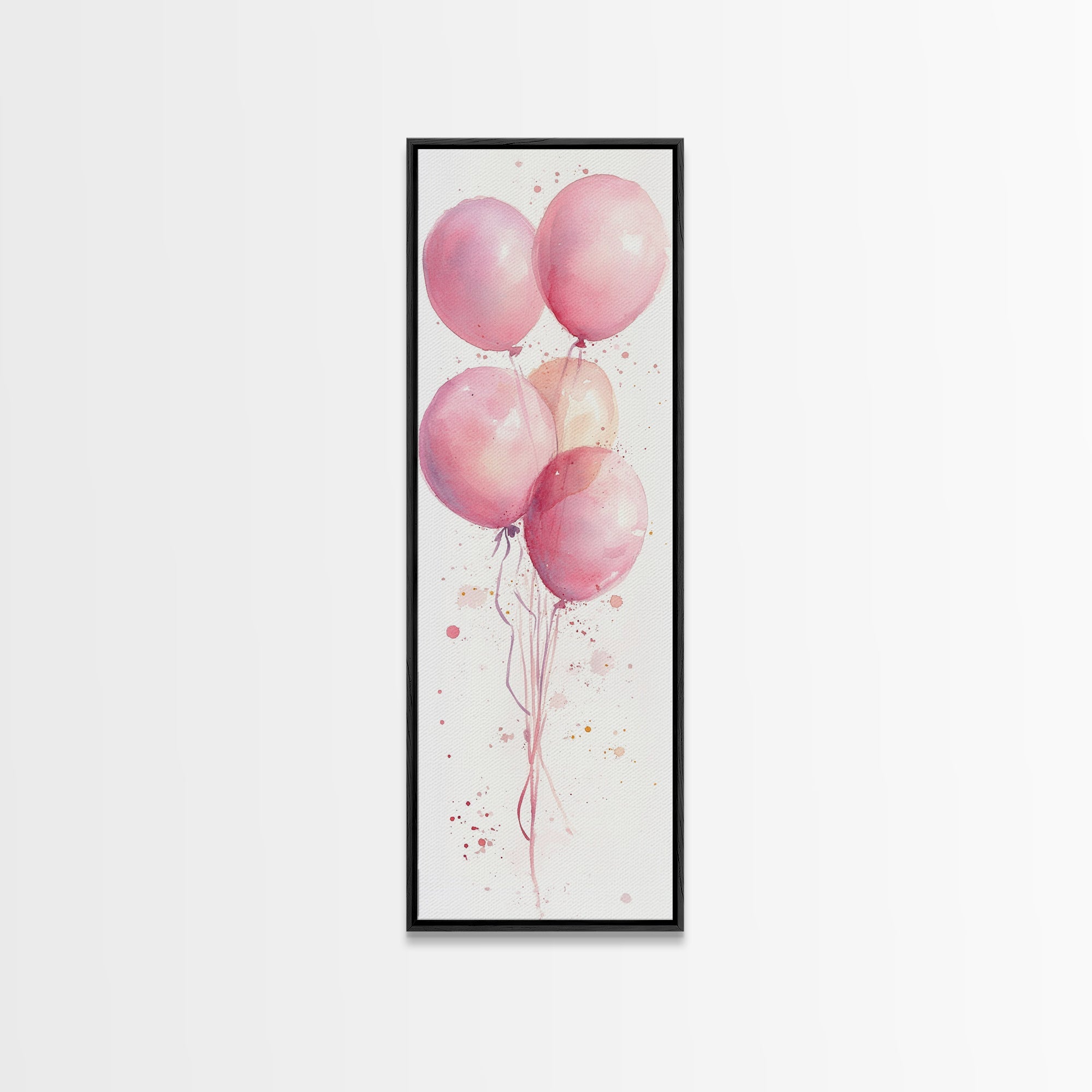 Floating Pink Balloons Framed Canvas Print Whimsical Cottagecore Light Pink Wall Art Minimalist Living Room Decor Boho Bedroom Artwork