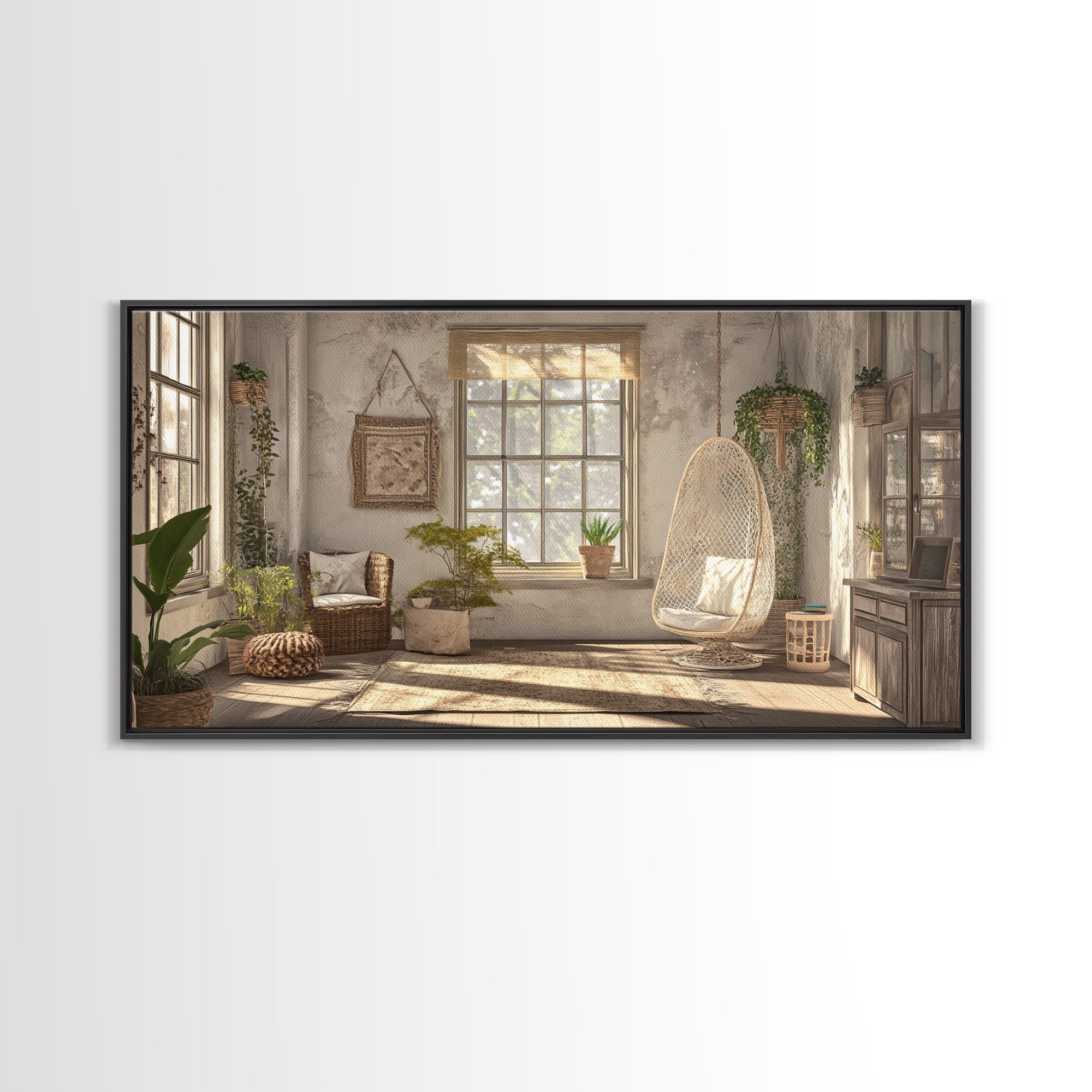 Bright Living Space Framed Canvas Print, Cottagecore Wall Art Guest Room Decor, Rustic Farmhouse Gift Idea Bedroom Artwork Inspiration