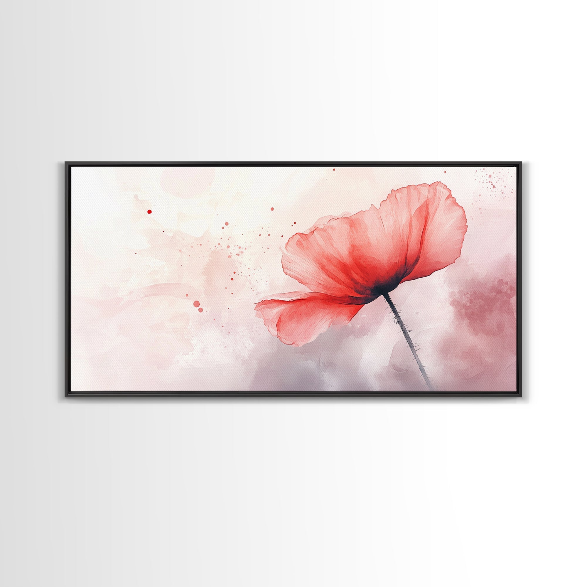 Watercolor Red Poppy Art Framed Canvas Print Minimalist Rustic Wall Decor Bedroom Art Wabi Sabi Cottagecore Living Room Artwork