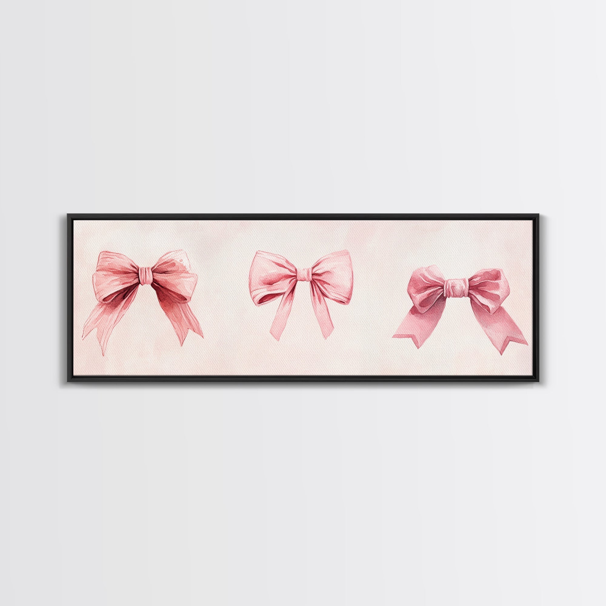 Light Pink Wall Art Canvas Print with Bows Decor, Minimalist Painting, Bedroom Art, Horizontal Abstract Artwork for Living Room
