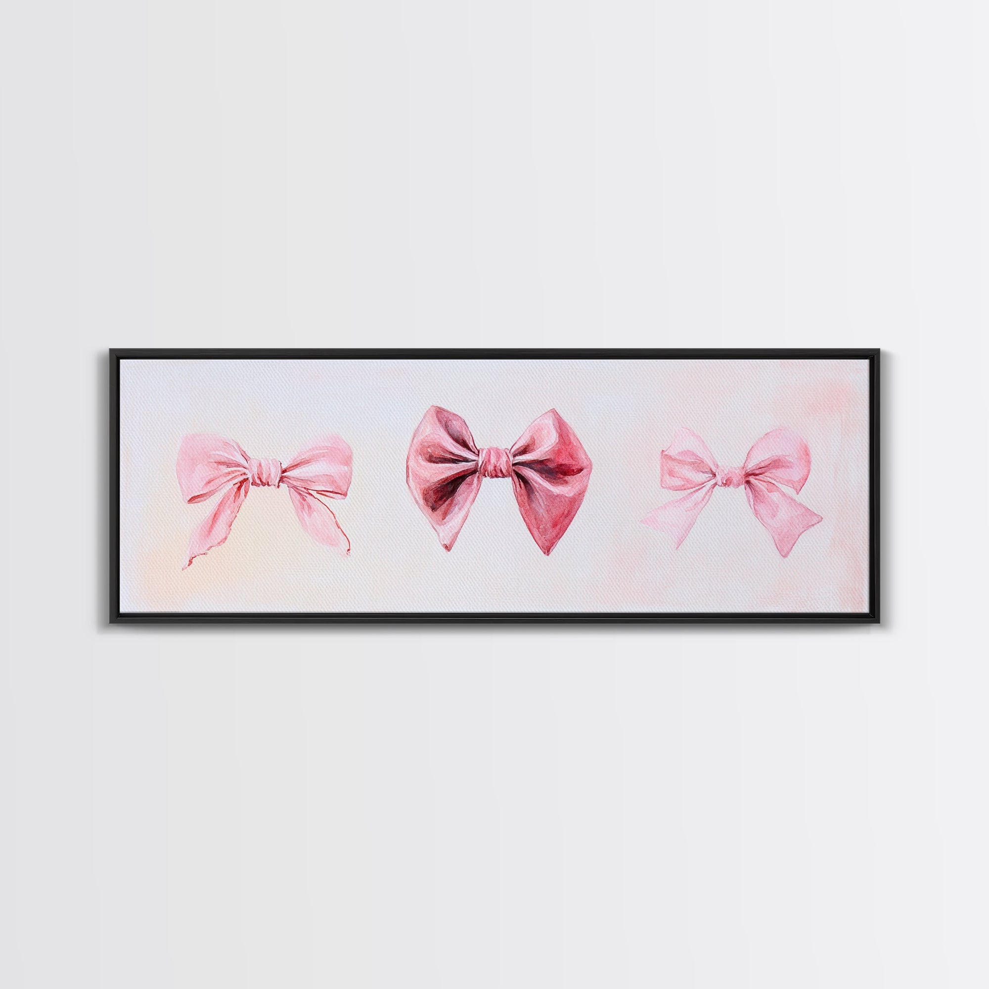 Pink Bows Canvas Print Light Wall Art Whimsical Cottagecore Decor Artistic Living Room Artwork Horizontal Bedroom Gift Idea