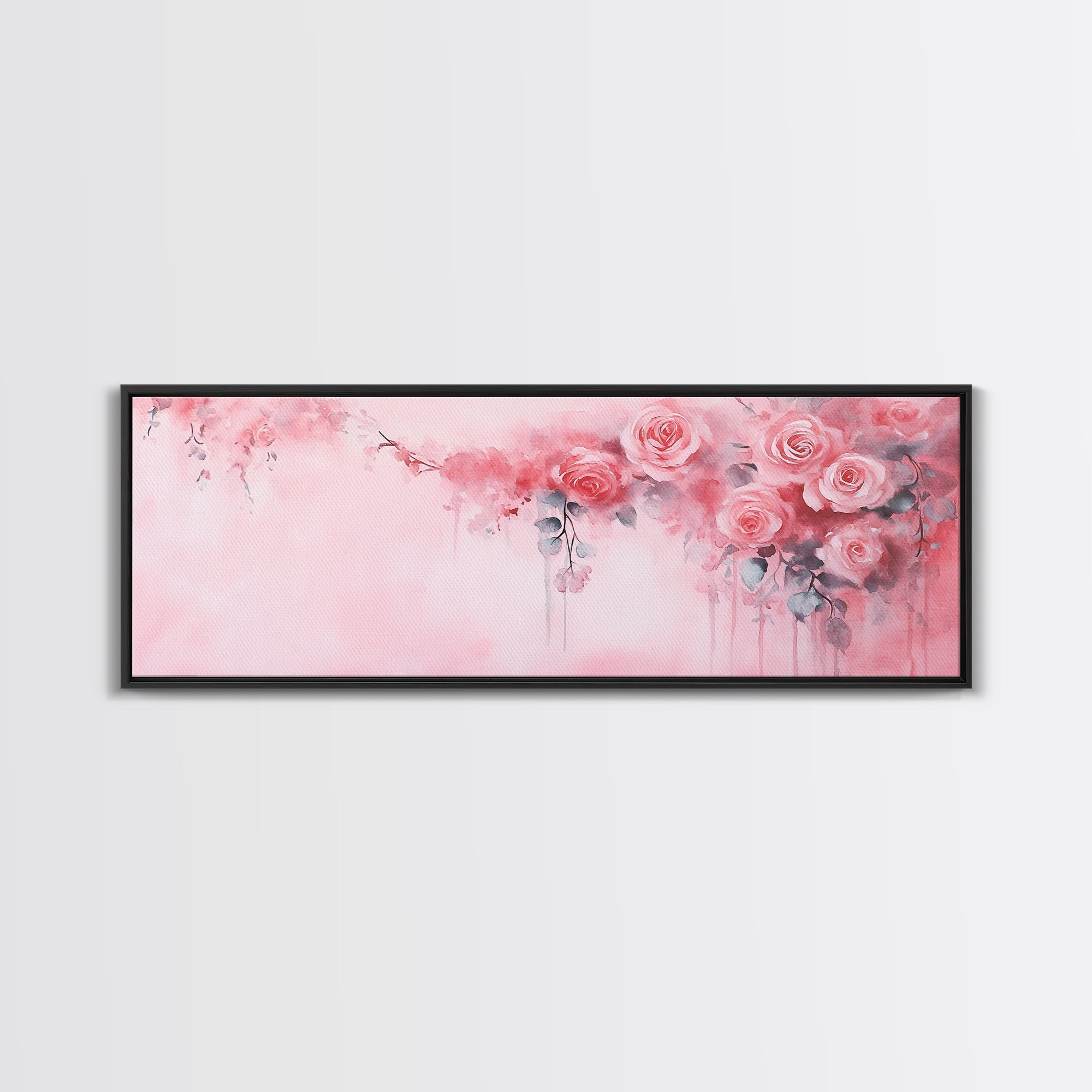 Romantic Rose Painting Framed Canvas Print Pink Wall Art Cottagecore Bedroom Décor Feminine Botanical Art Rustic Living Room Artwork