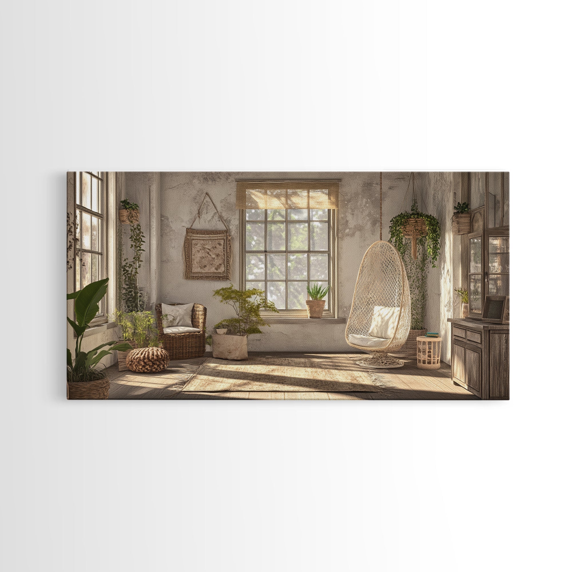 Bright Living Space Framed Canvas Print, Cottagecore Wall Art Guest Room Decor, Rustic Farmhouse Gift Idea Bedroom Artwork Inspiration