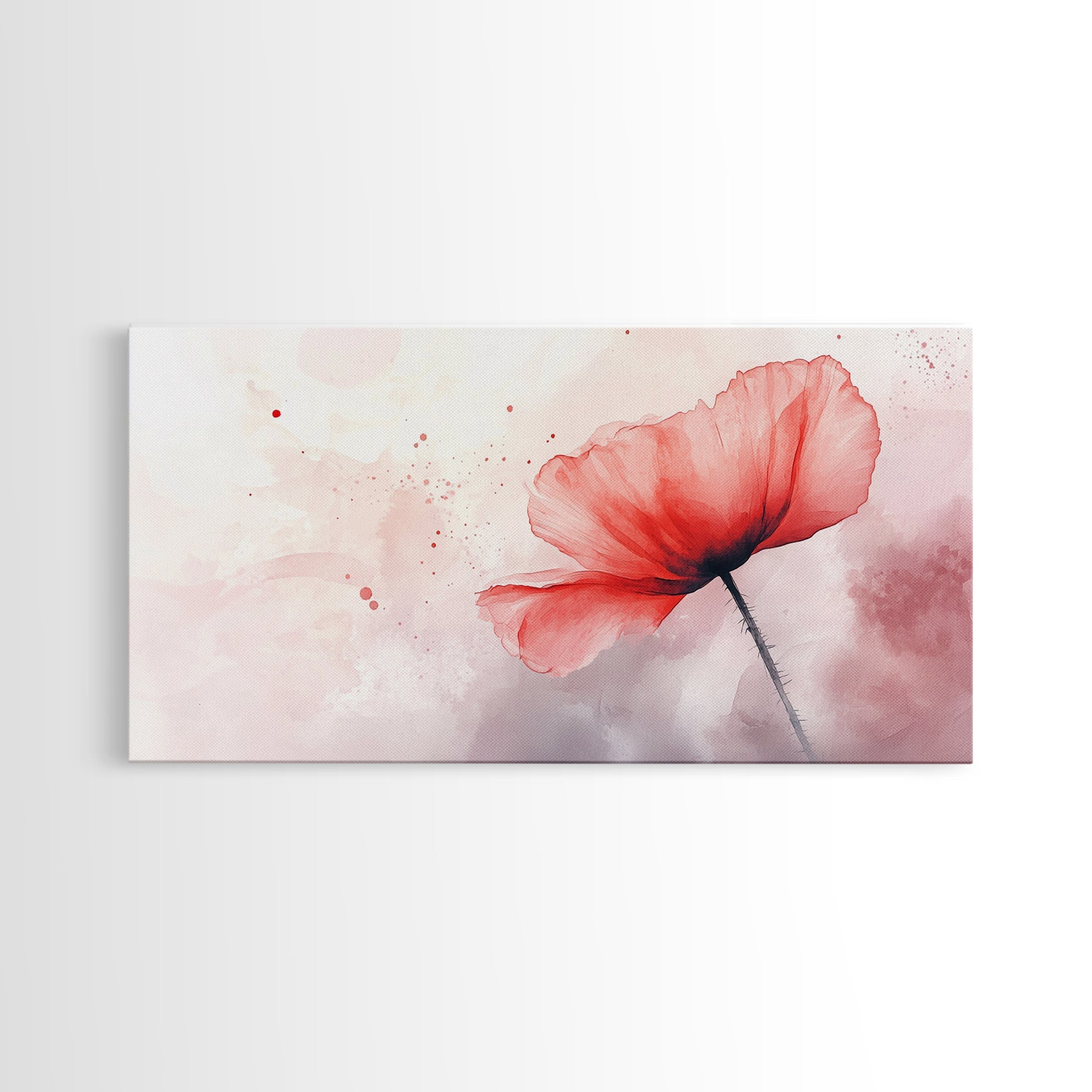 Watercolor Red Poppy Art Framed Canvas Print Minimalist Rustic Wall Decor Bedroom Art Wabi Sabi Cottagecore Living Room Artwork