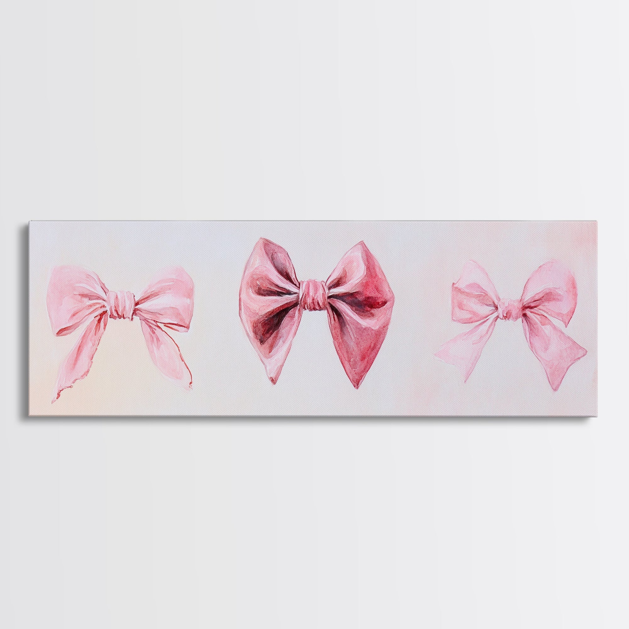Pink Bows Canvas Print Light Wall Art Whimsical Cottagecore Decor Artistic Living Room Artwork Horizontal Bedroom Gift Idea
