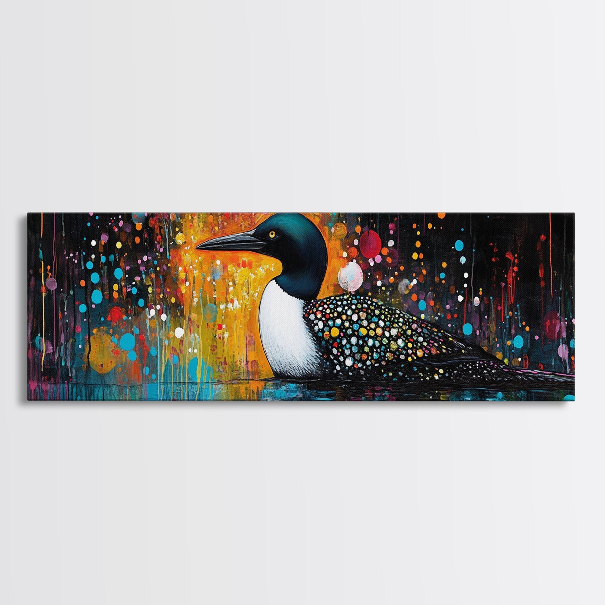 Abstract Loon Painting Canvas Print Colorful Wildlife Art Contemporary Wall Decor Rustic Lodge Artwork Bedroom or Living Room Accent
