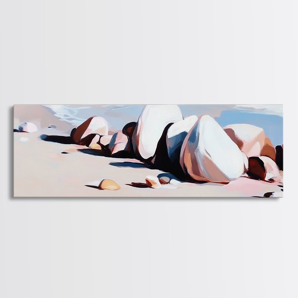 Beach Rocks, Ocean, Shore, Canvas Print, Coastal Art, Relaxing Summer Decor, Minimalist Artwork, Bedroom or Bathroom Wall Art