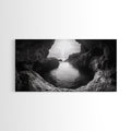 Ocean Cave Sunset, Seascape Art, Black and White Photography, Coastal Decor, Minimalist Style, Canvas Print, Bathroom Wall Art