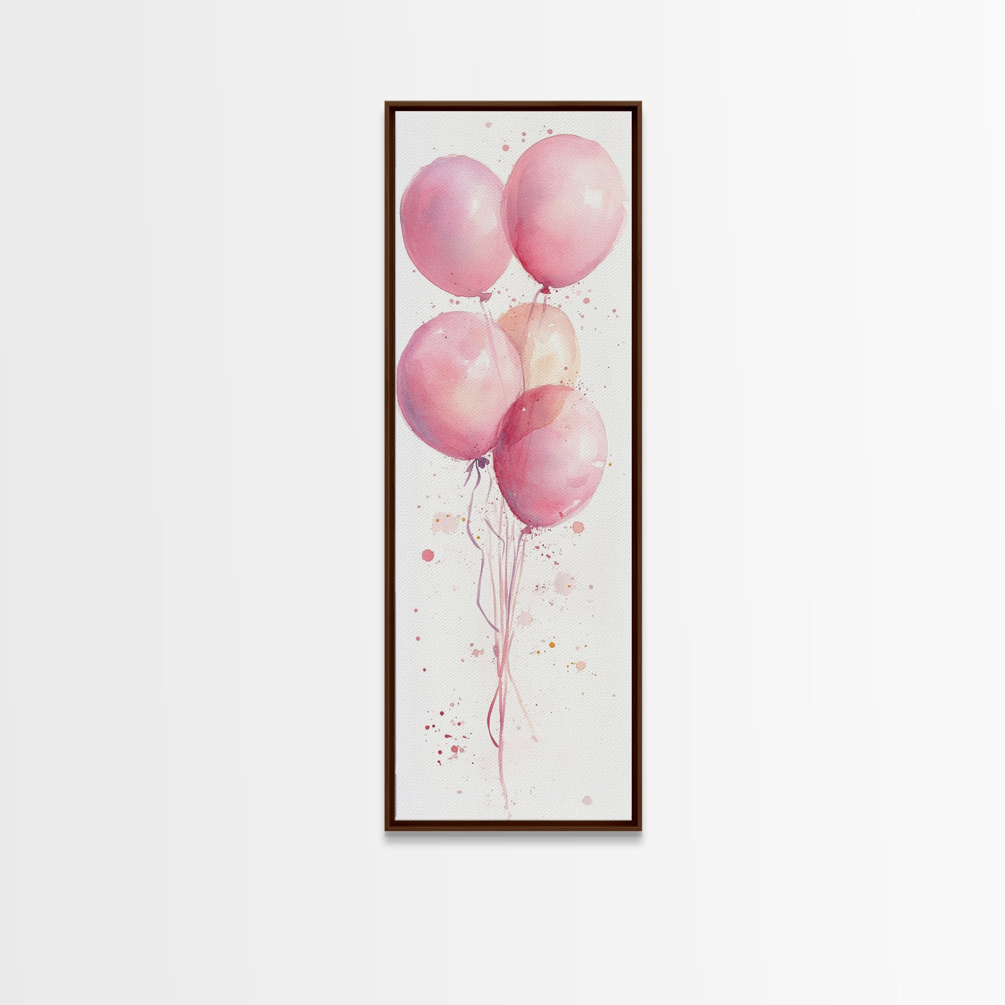 Floating Pink Balloons Framed Canvas Print Whimsical Cottagecore Light Pink Wall Art Minimalist Living Room Decor Boho Bedroom Artwork