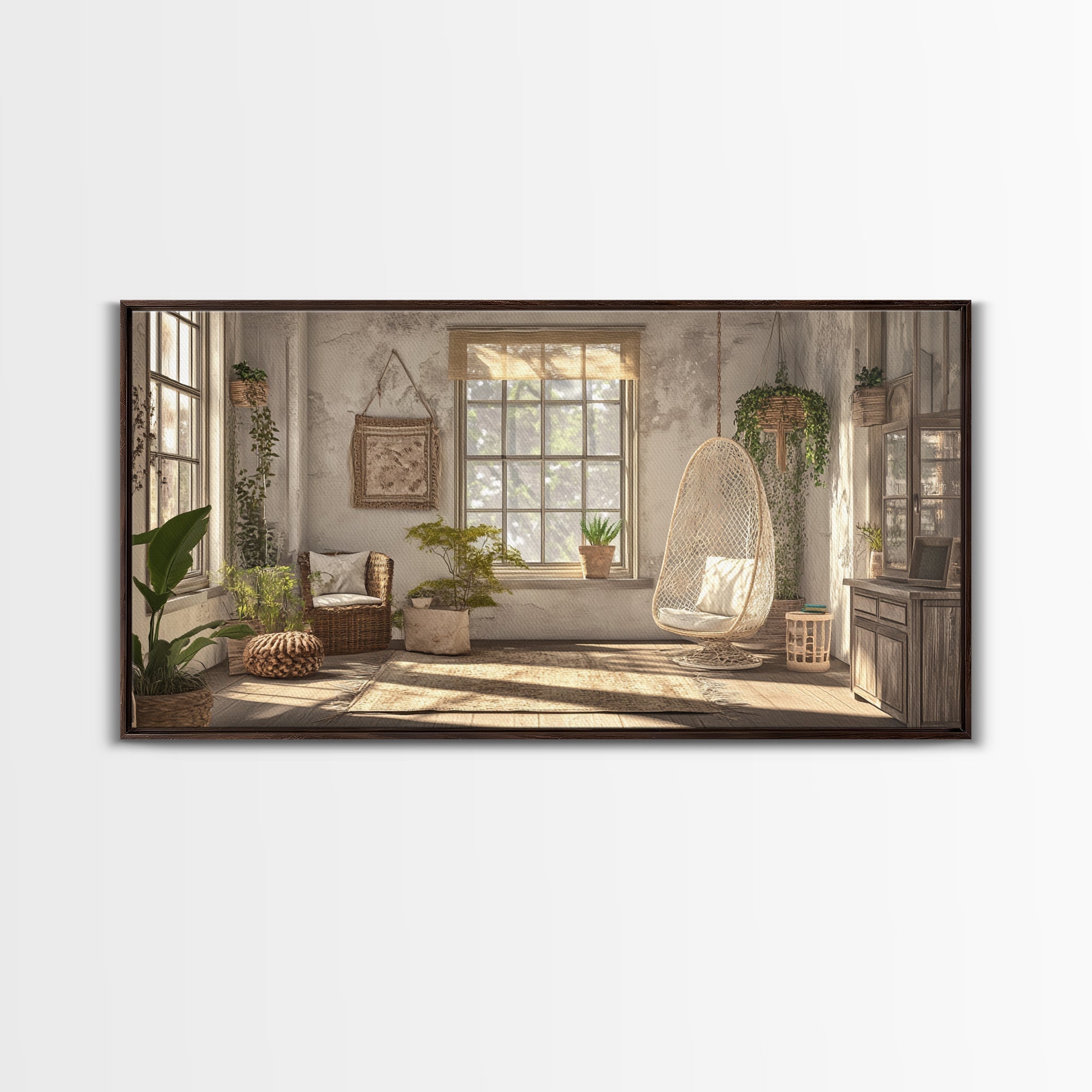 Bright Living Space Framed Canvas Print, Cottagecore Wall Art Guest Room Decor, Rustic Farmhouse Gift Idea Bedroom Artwork Inspiration