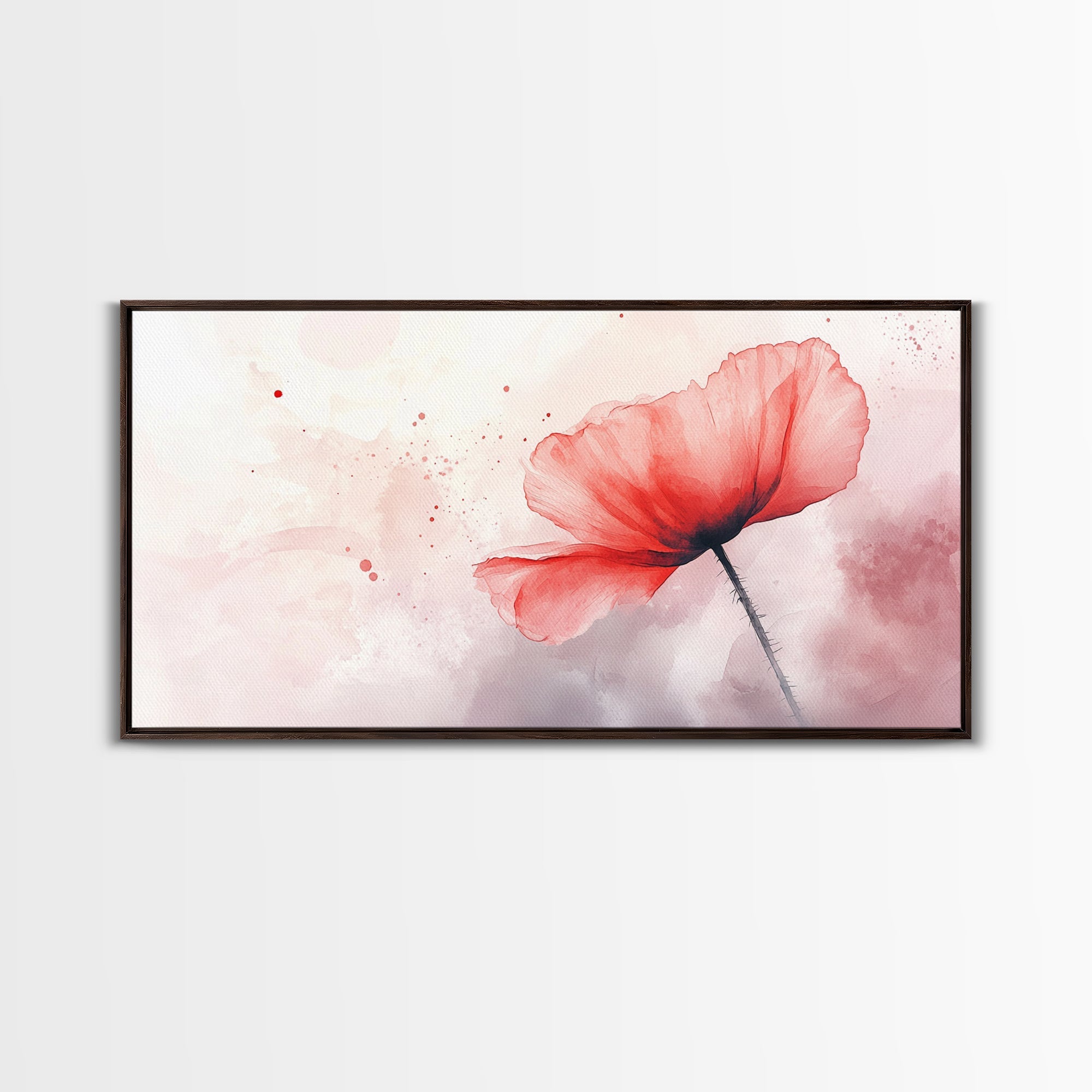 Watercolor Red Poppy Art Framed Canvas Print Minimalist Rustic Wall Decor Bedroom Art Wabi Sabi Cottagecore Living Room Artwork