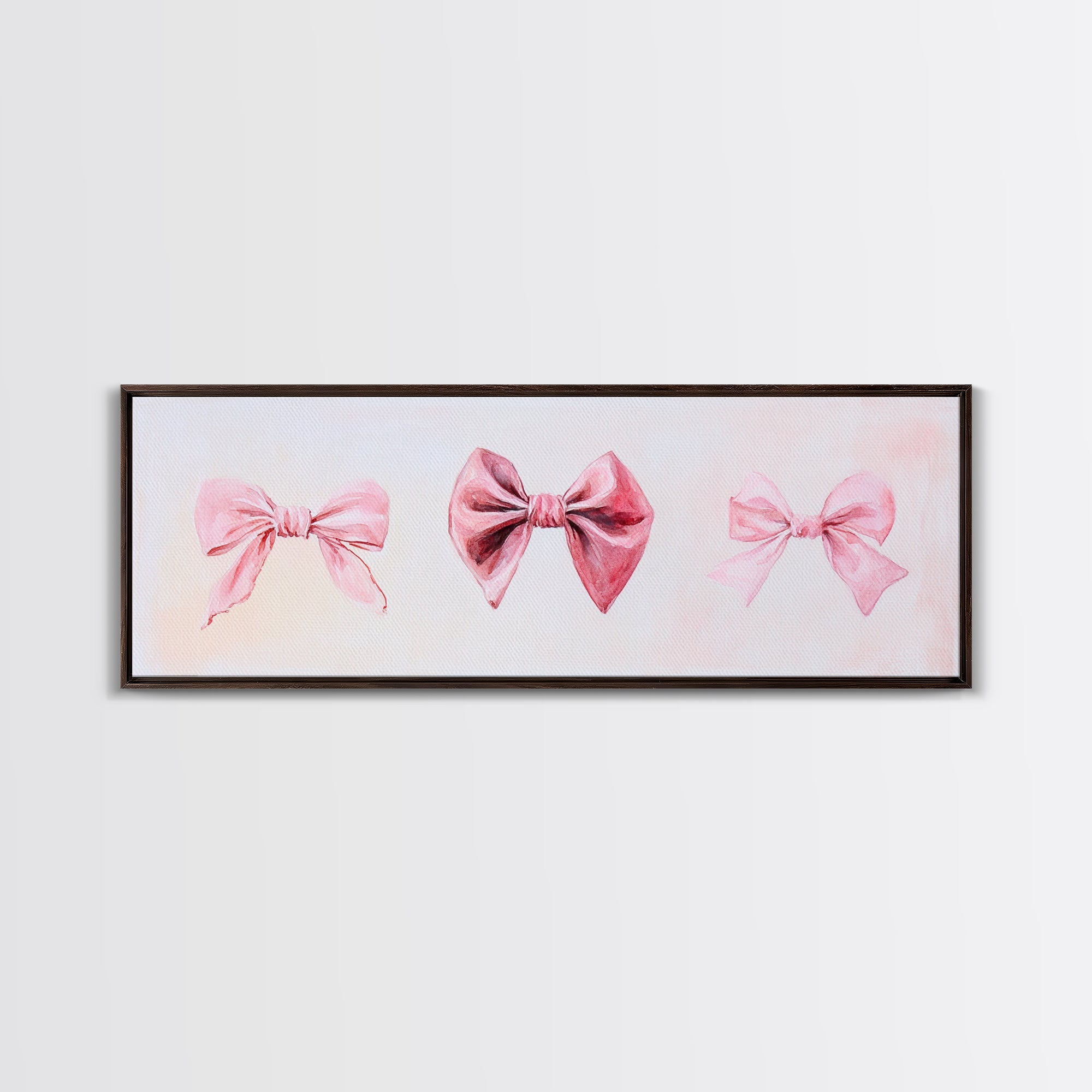 Pink Bows Canvas Print Light Wall Art Whimsical Cottagecore Decor Artistic Living Room Artwork Horizontal Bedroom Gift Idea