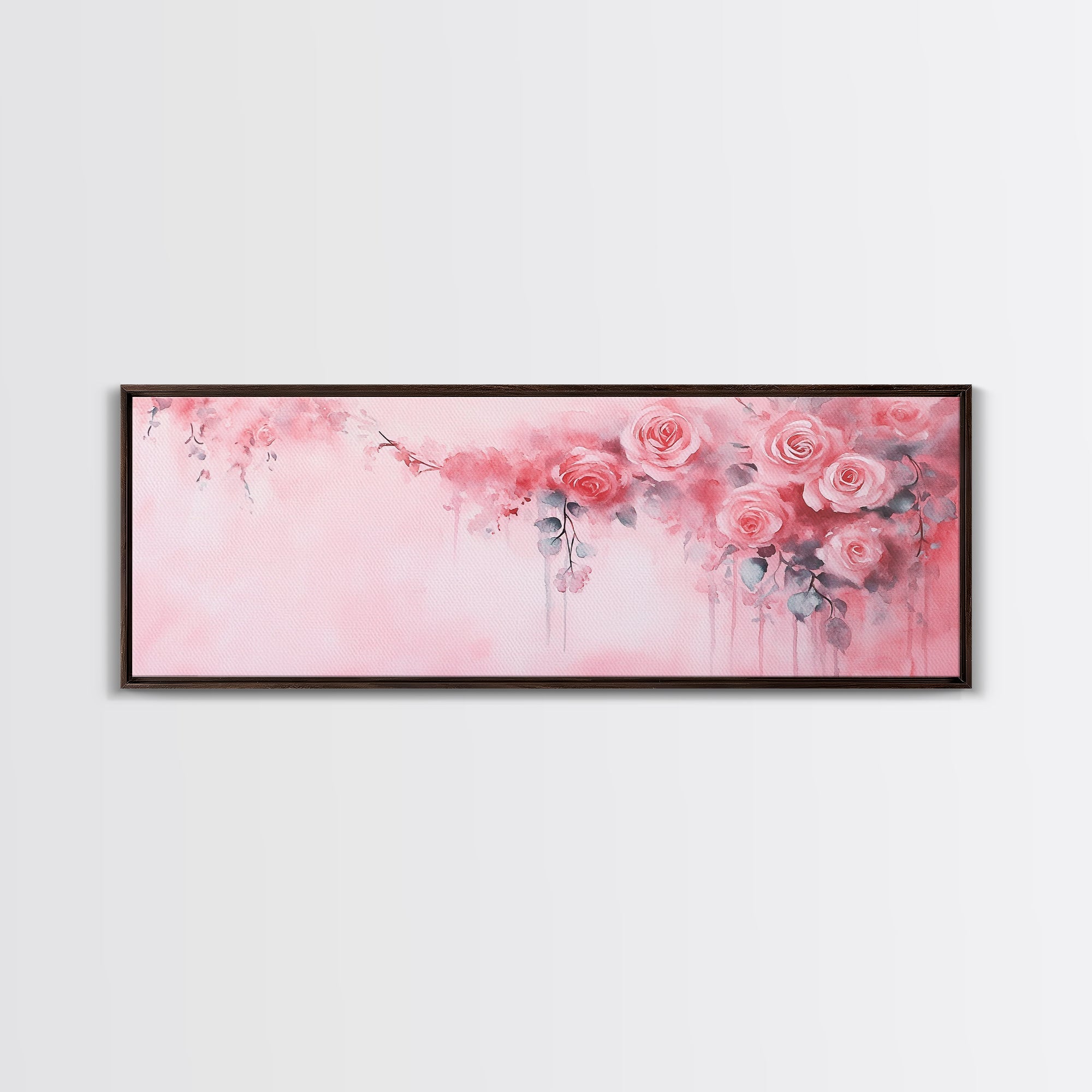 Romantic Rose Painting Framed Canvas Print Pink Wall Art Cottagecore Bedroom Décor Feminine Botanical Art Rustic Living Room Artwork