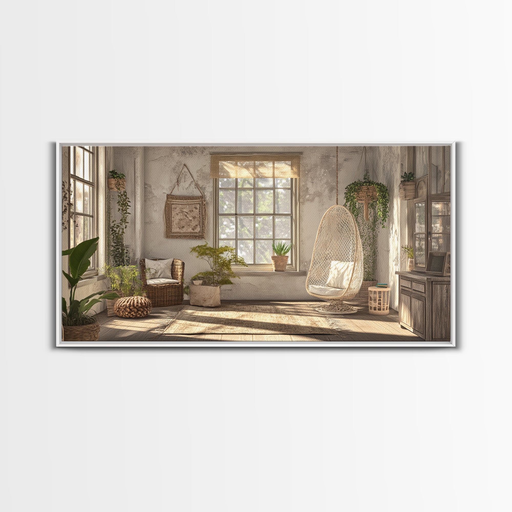 Bright Living Space Framed Canvas Print, Cottagecore Wall Art Guest Room Decor, Rustic Farmhouse Gift Idea Bedroom Artwork Inspiration