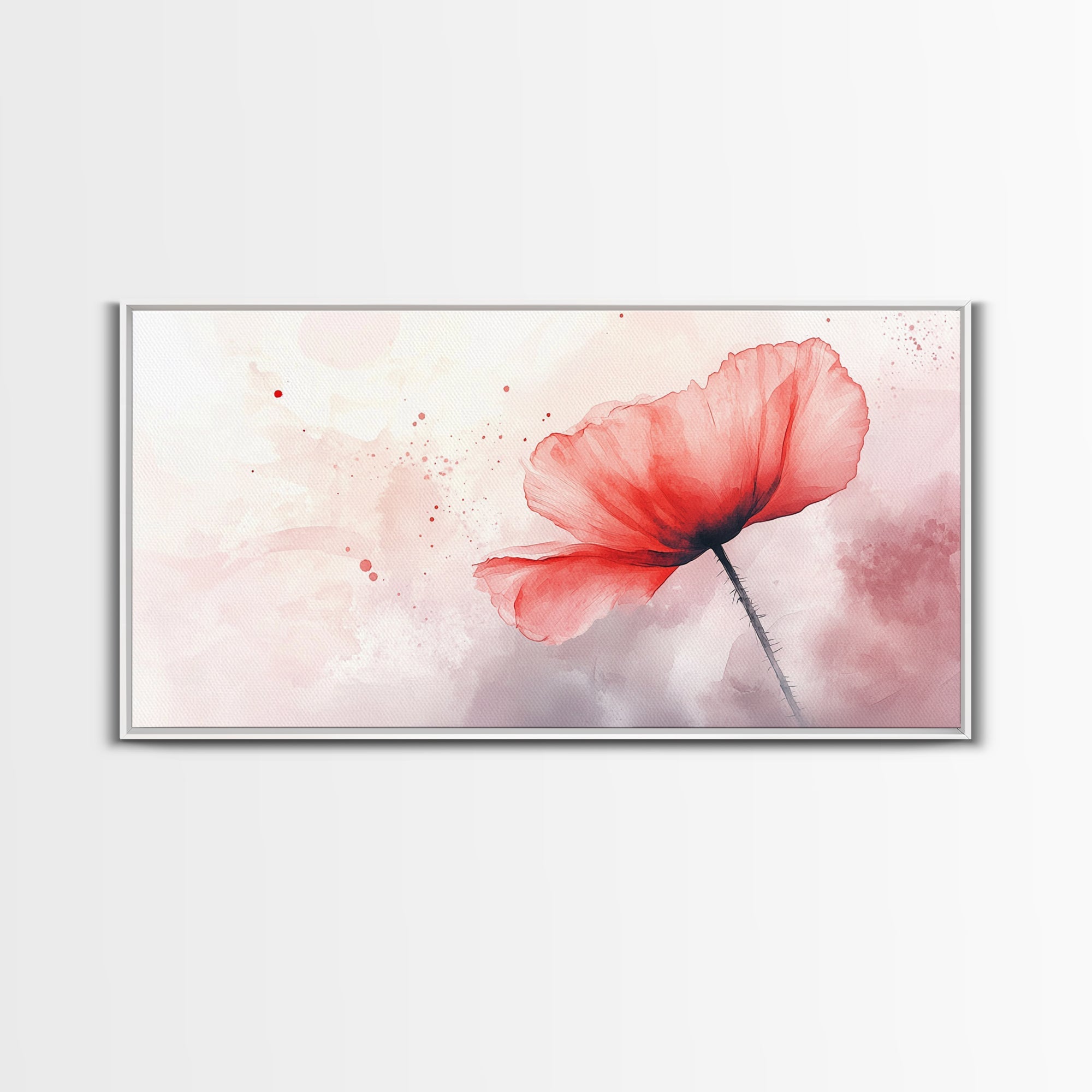 Watercolor Red Poppy Art Framed Canvas Print Minimalist Rustic Wall Decor Bedroom Art Wabi Sabi Cottagecore Living Room Artwork