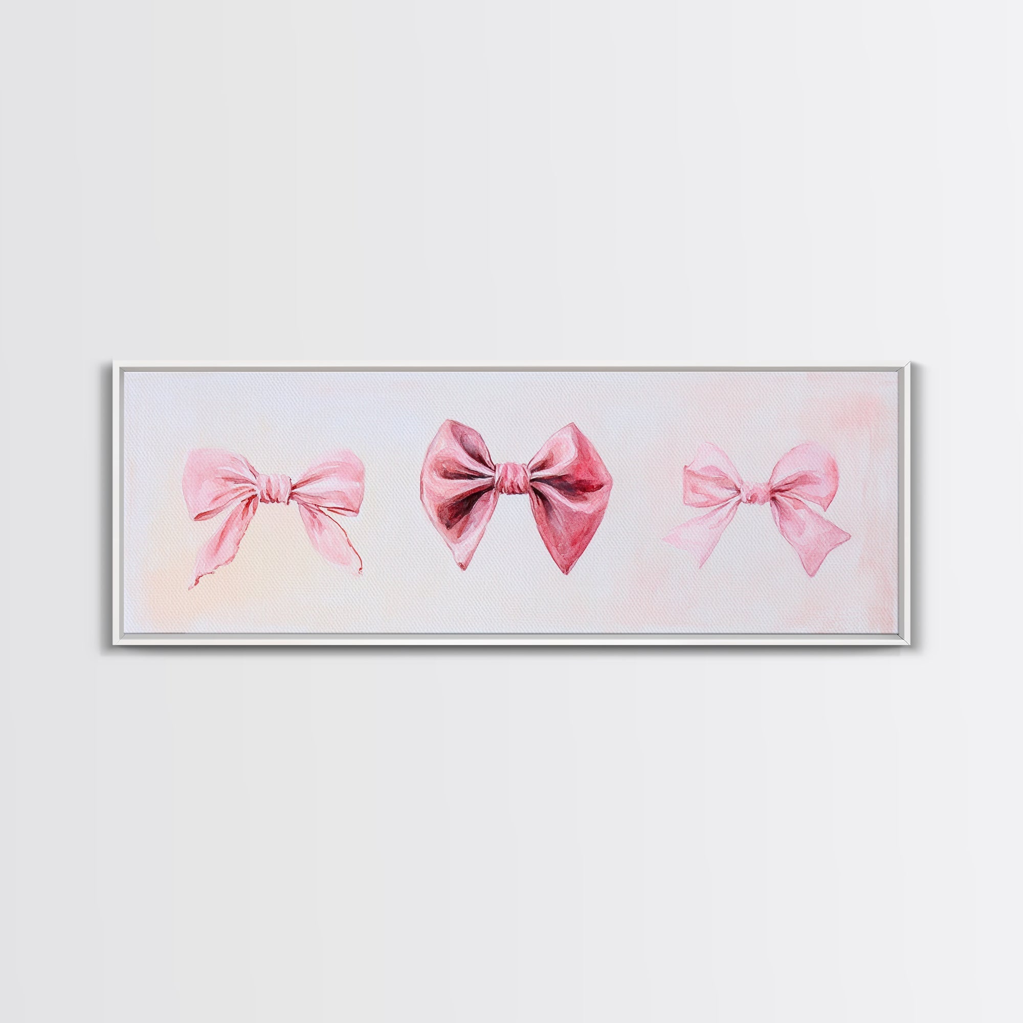 Pink Bows Canvas Print Light Wall Art Whimsical Cottagecore Decor Artistic Living Room Artwork Horizontal Bedroom Gift Idea