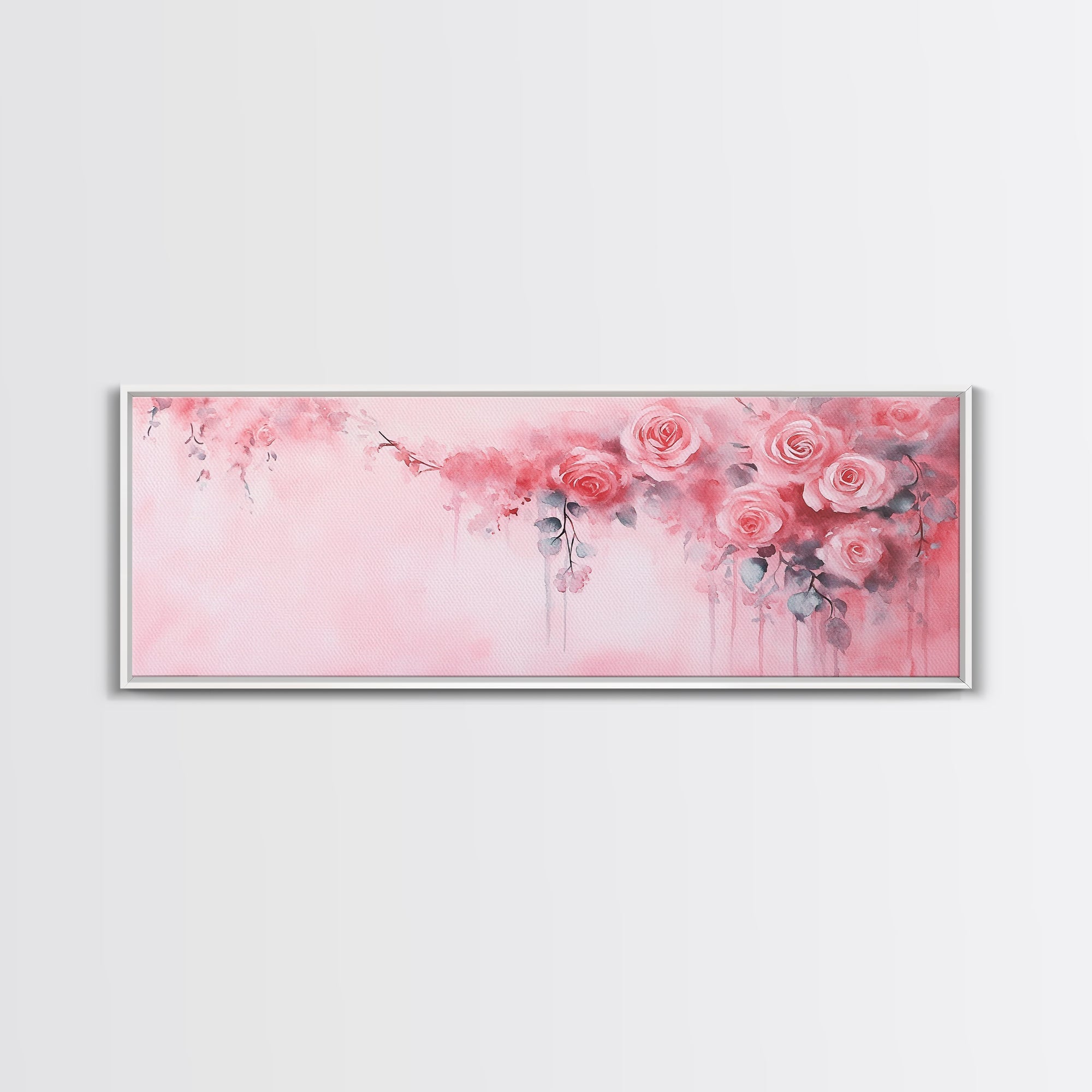 Romantic Rose Painting Framed Canvas Print Pink Wall Art Cottagecore Bedroom Décor Feminine Botanical Art Rustic Living Room Artwork