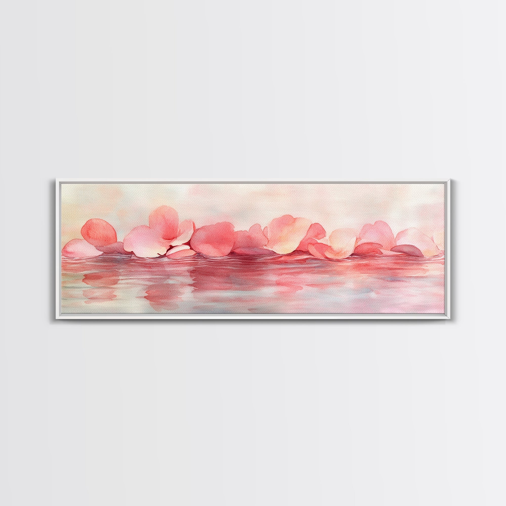 Petal Reflection Art Canvas Print Light Pink Wall Art Minimalist Cottagecore Décor Bedroom Living Room Artwork Rustic Horizontal Gift