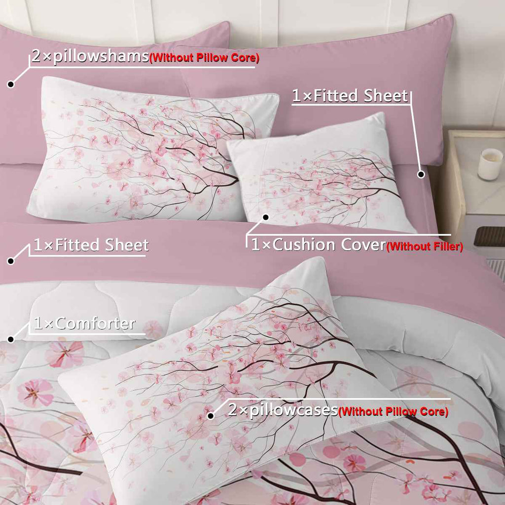 Cherry Blossom Pattern Twin Size 8-piece Comforter Set
