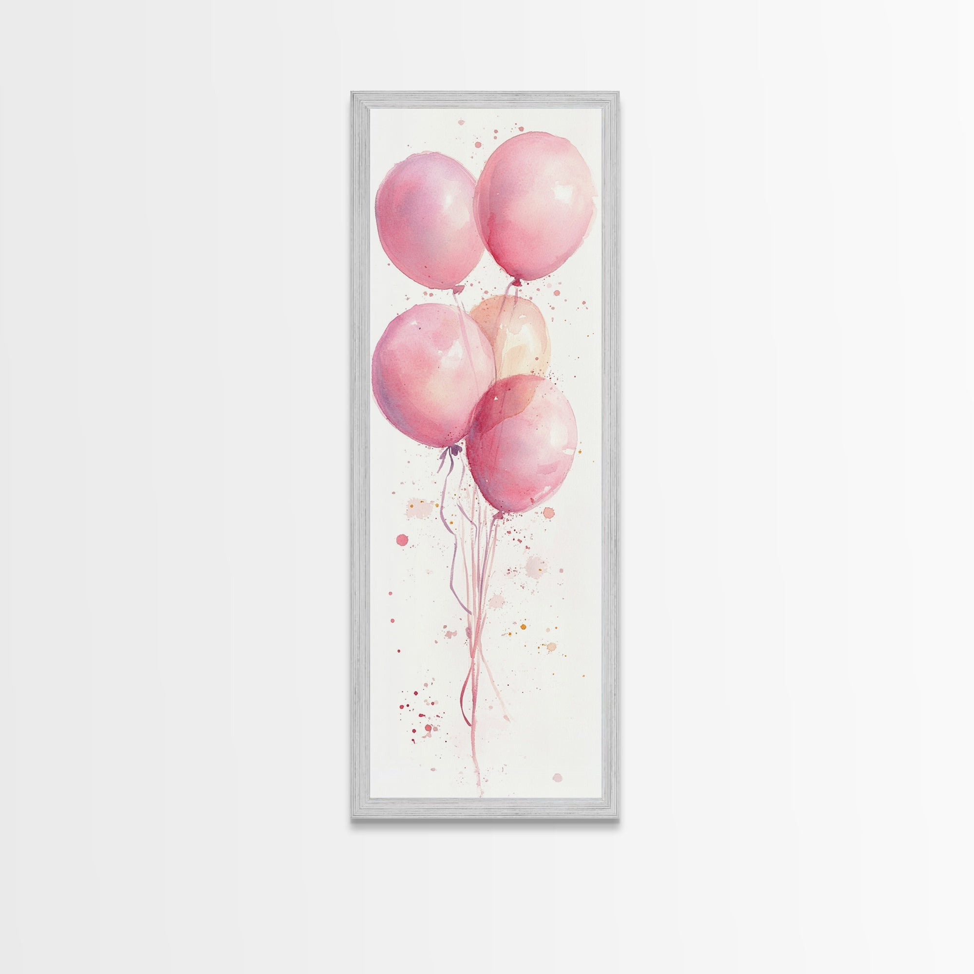 Floating Pink Balloons Framed Canvas Print Whimsical Cottagecore Light Pink Wall Art Minimalist Living Room Decor Boho Bedroom Artwork