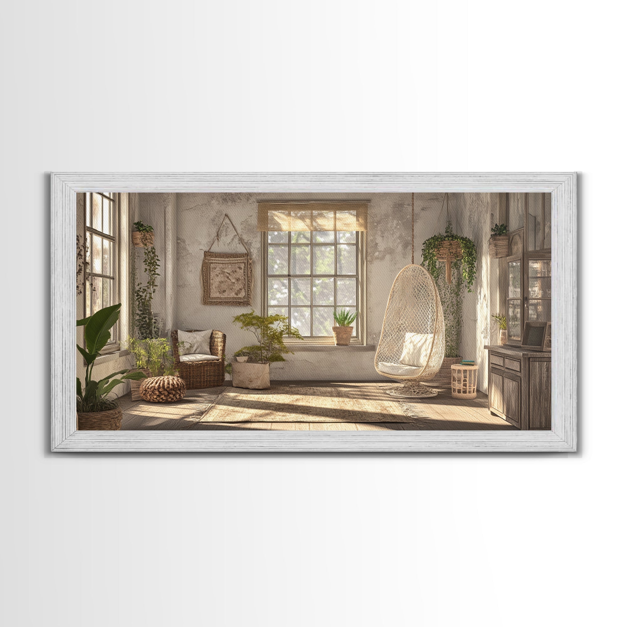 Bright Living Space Framed Canvas Print, Cottagecore Wall Art Guest Room Decor, Rustic Farmhouse Gift Idea Bedroom Artwork Inspiration