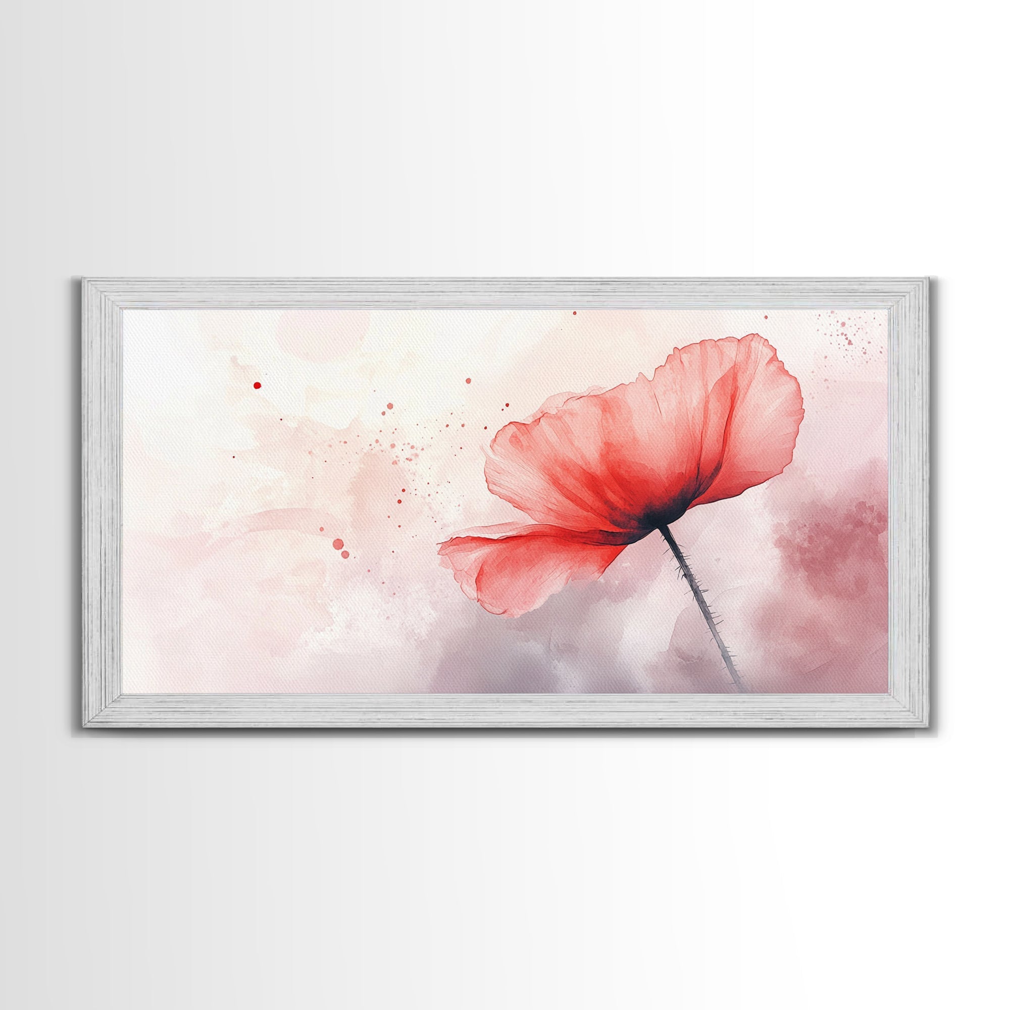 Watercolor Red Poppy Art Framed Canvas Print Minimalist Rustic Wall Decor Bedroom Art Wabi Sabi Cottagecore Living Room Artwork
