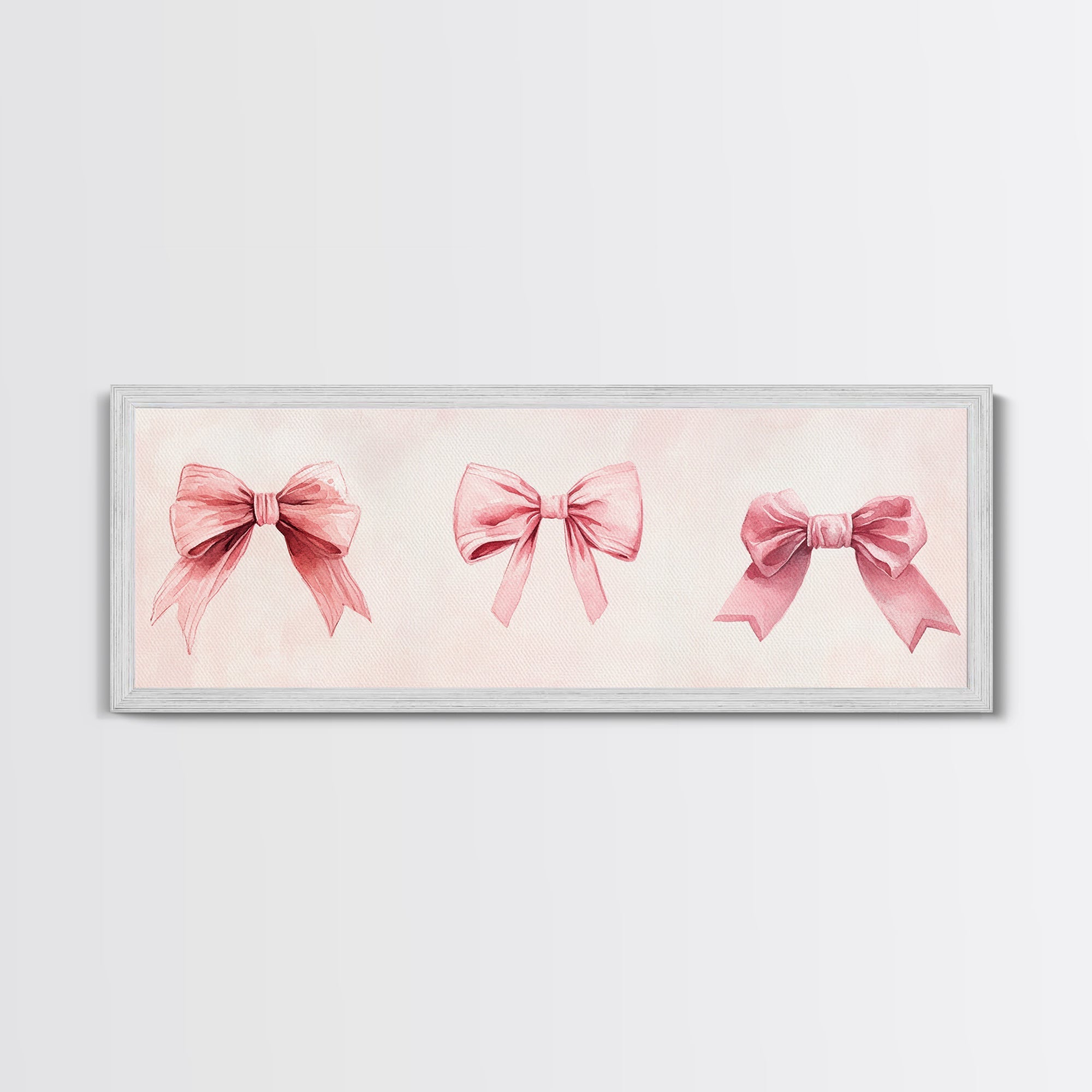 Light Pink Wall Art Canvas Print with Bows Decor, Minimalist Painting, Bedroom Art, Horizontal Abstract Artwork for Living Room