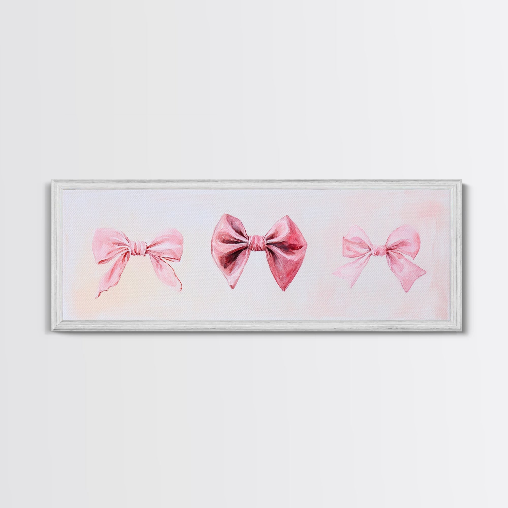 Pink Bows Canvas Print Light Wall Art Whimsical Cottagecore Decor Artistic Living Room Artwork Horizontal Bedroom Gift Idea