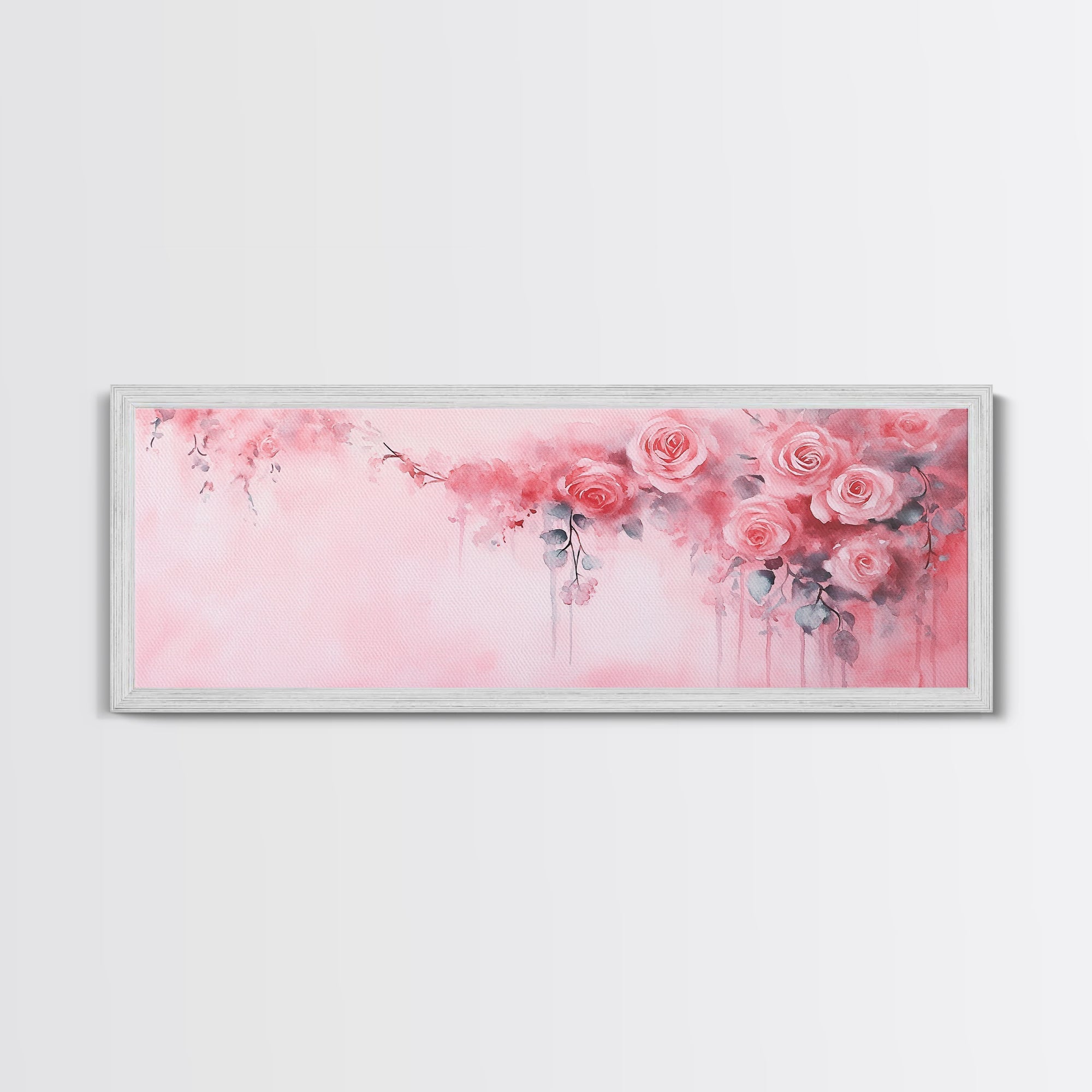 Romantic Rose Painting Framed Canvas Print Pink Wall Art Cottagecore Bedroom Décor Feminine Botanical Art Rustic Living Room Artwork