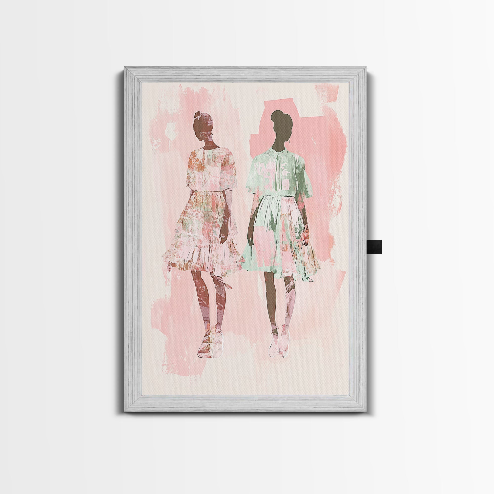 Fashion Silhouettes Canvas Print Whimsical Pink Wall Art Minimalist Decor Vertical Bedroom Art Cottagecore Style Living Room Artwork