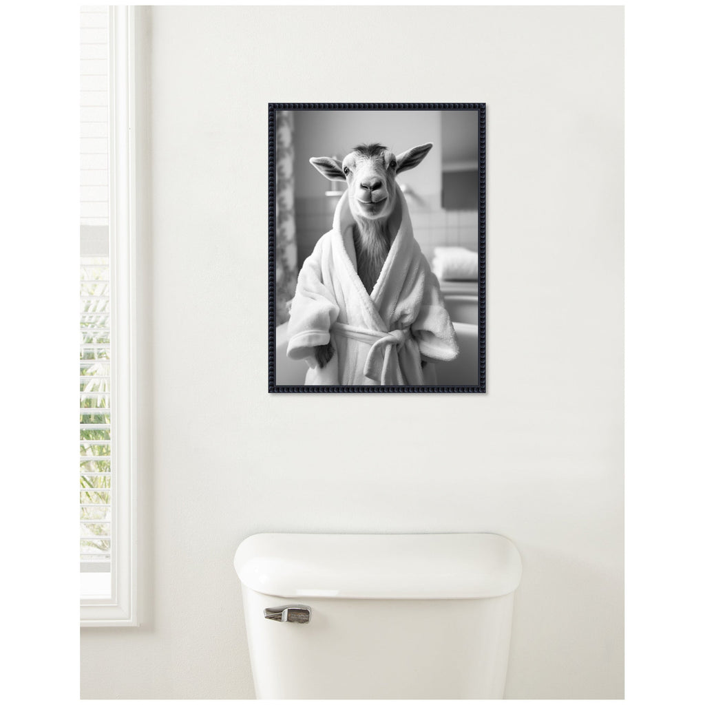 Sylvie Goat Bathroom Art Towel Robe Black and White Framed Canvas by The Creative Bunch Studio