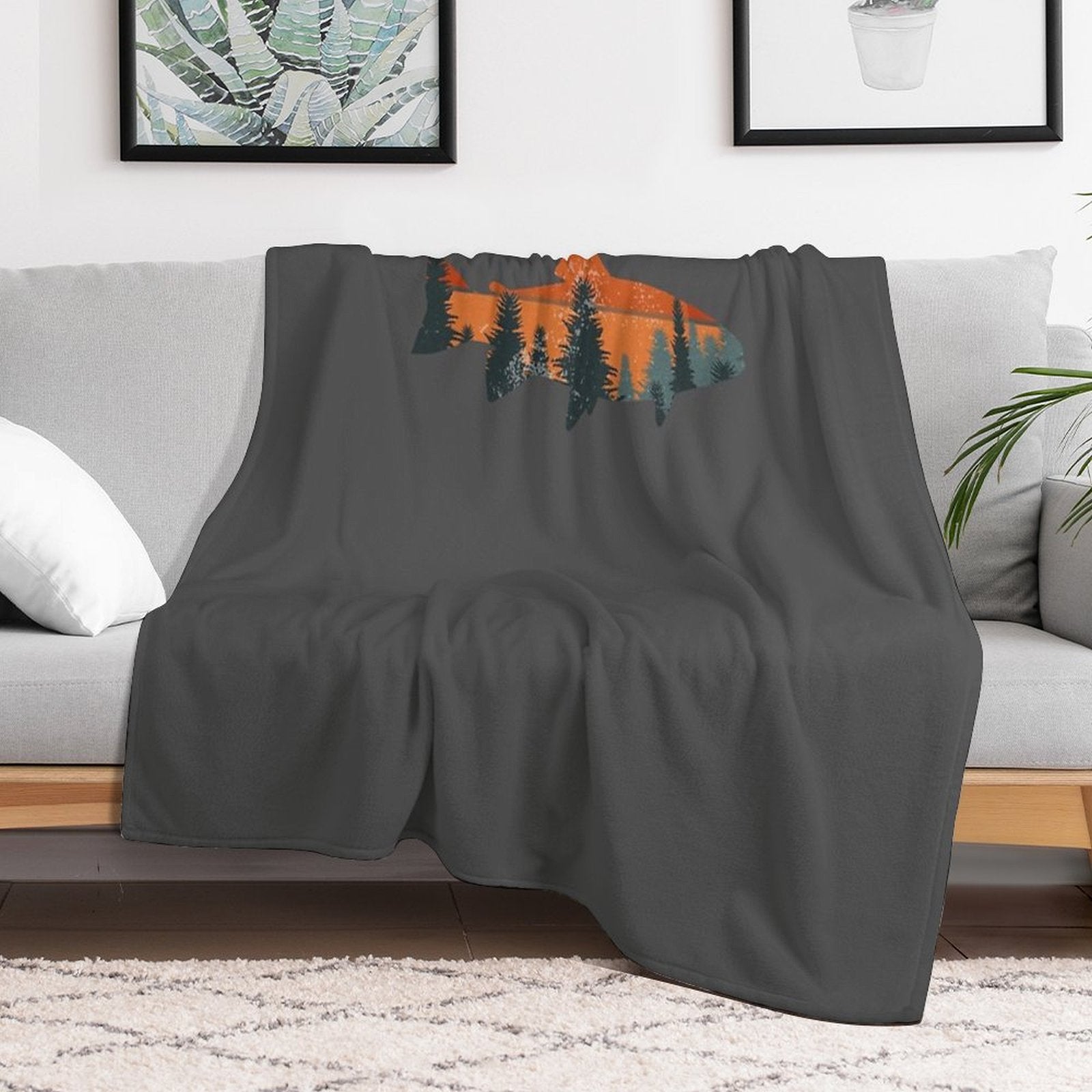 Trout Fly Fishing Nature Outdoor Fisherman Gift Throw Blanket