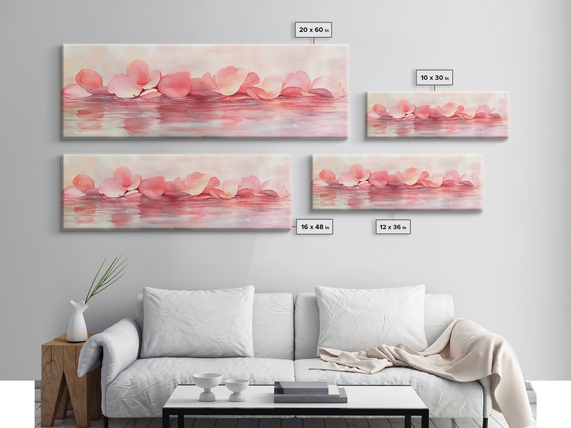 Petal Reflection Art Canvas Print Light Pink Wall Art Minimalist Cottagecore Décor Bedroom Living Room Artwork Rustic Horizontal Gift