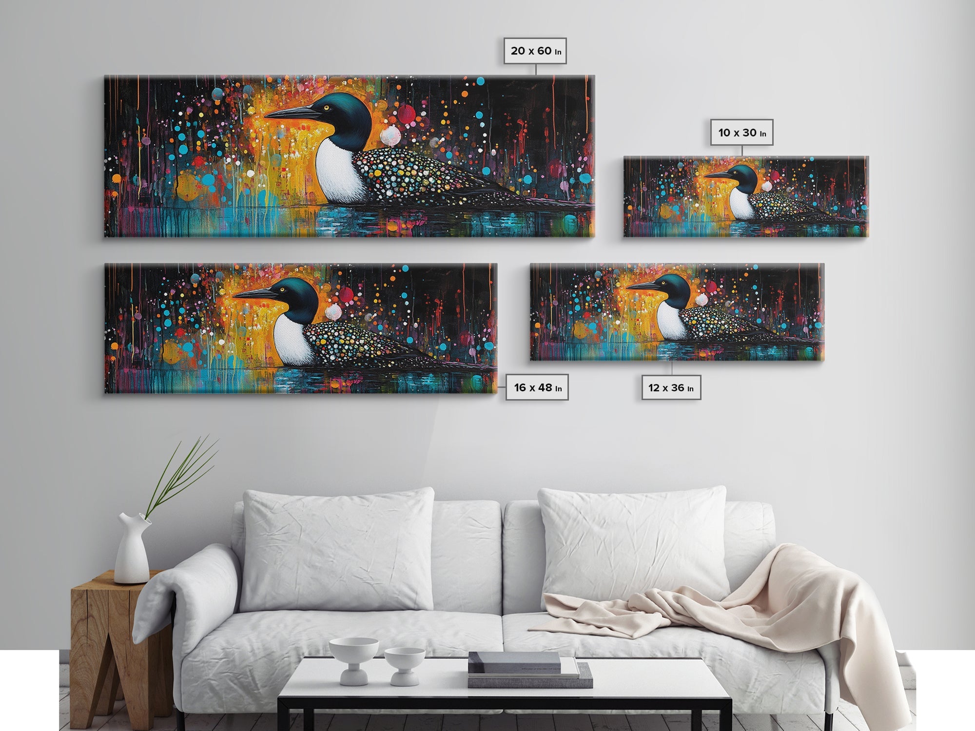 Abstract Loon Painting Canvas Print Colorful Wildlife Art Contemporary Wall Decor Rustic Lodge Artwork Bedroom or Living Room Accent