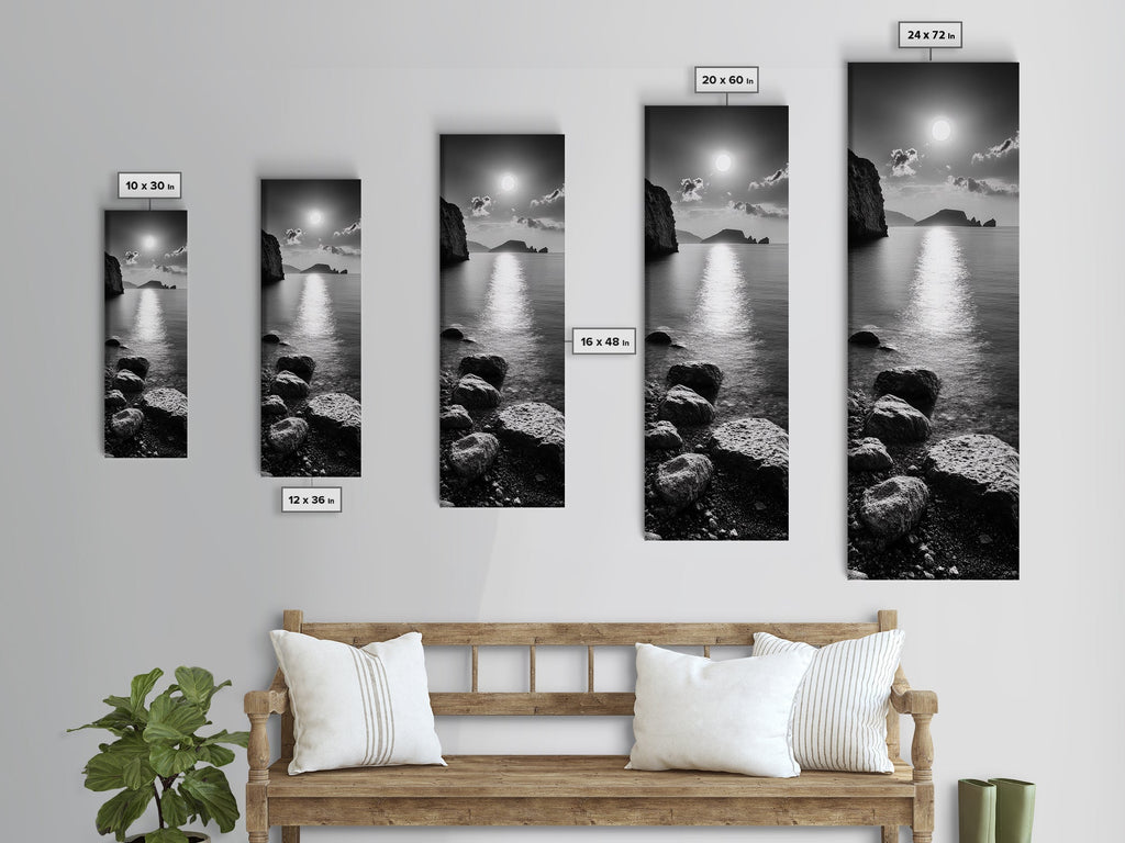 Moonlight Ocean View, Coastal Photography Art, Seascape Print, Framed Canvas Print, Bathroom Wall Art, Neutral Beach Decor