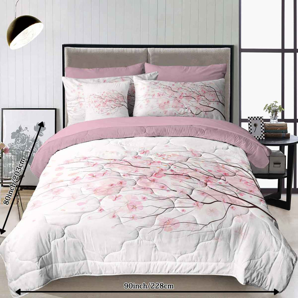 Cherry Blossom Pattern Twin Size 8-piece Comforter Set