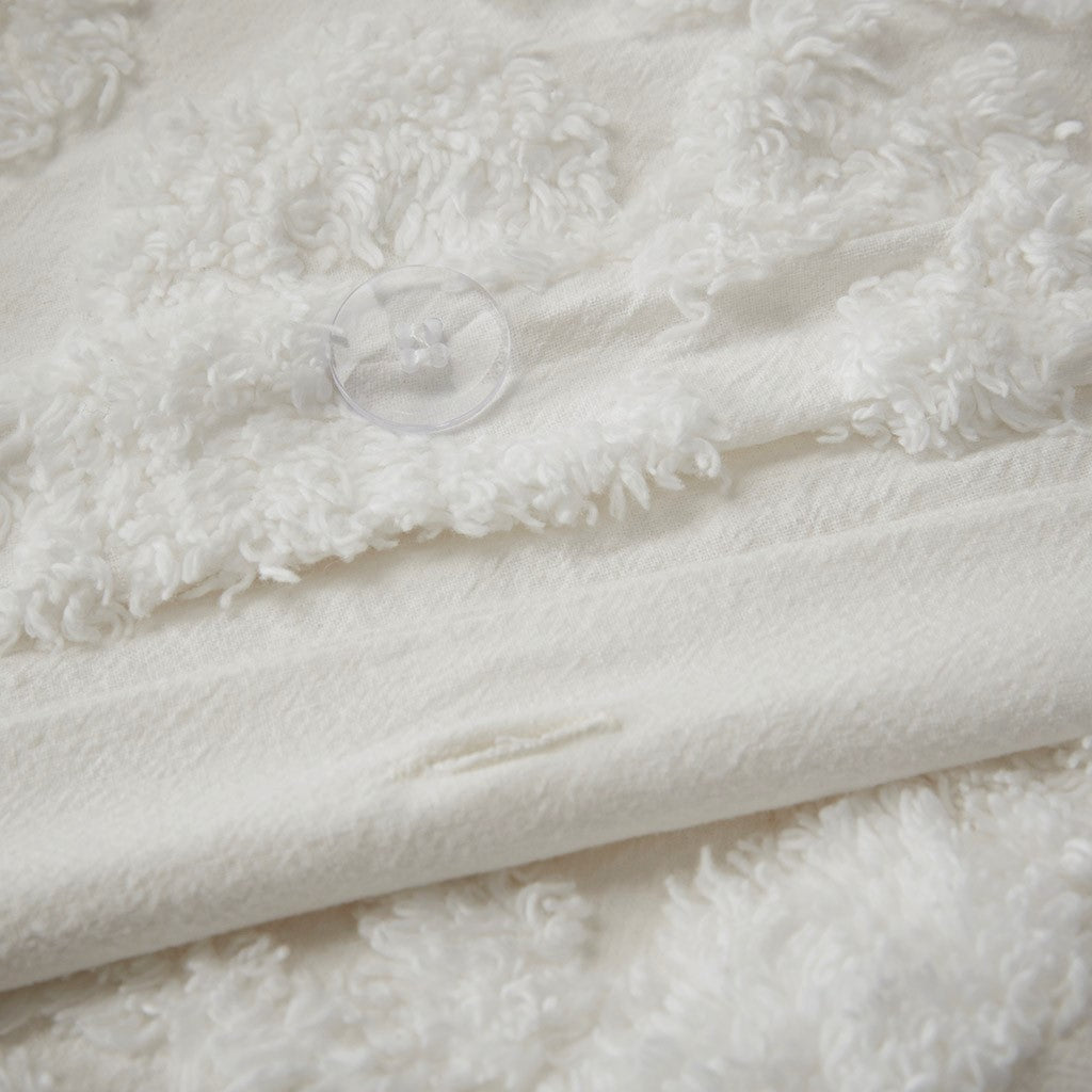 Full/Queen Tufted Cotton Chenille Damask Duvet Cover Set